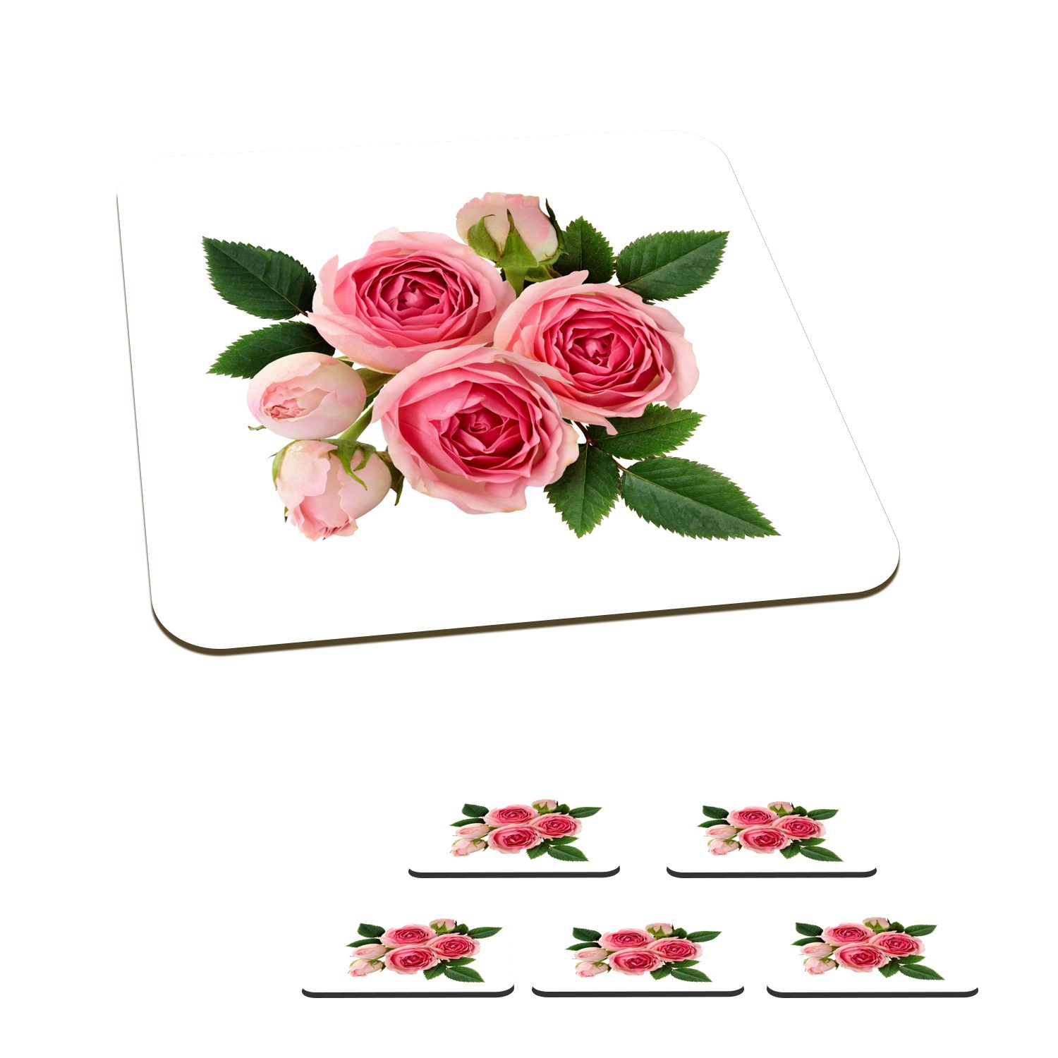 MuchoWow Glasuntersetzer Blumen - Rosen - Rosa, Zubehör für Gläser, 6-tlg., Glasuntersetzer, Tischuntersetzer, Korkuntersetzer, Untersetzer, Tasse