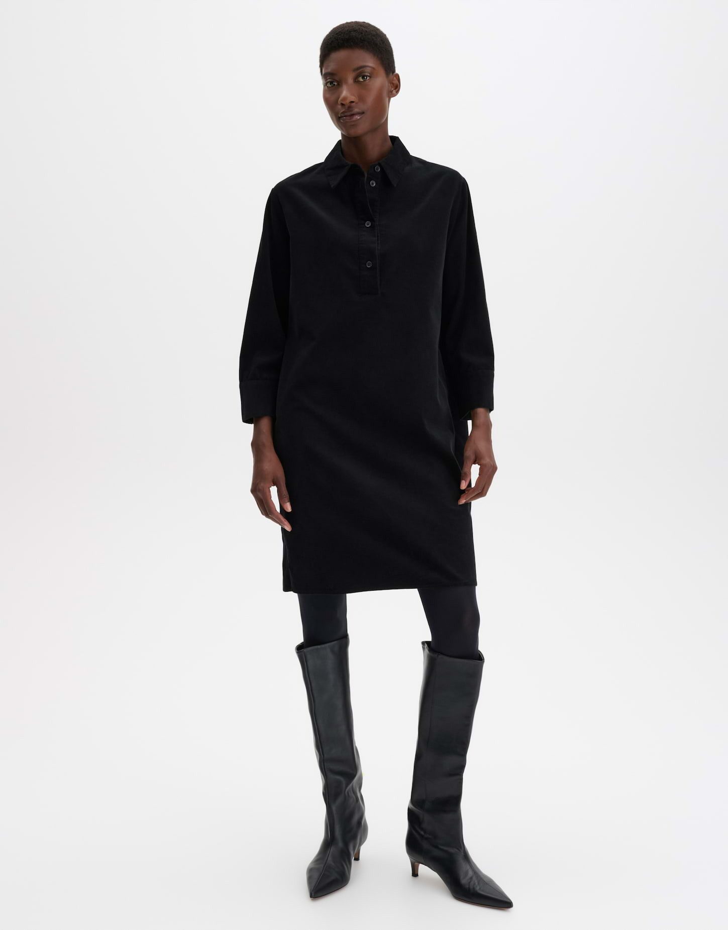 someday Cordkleid Quortea ease aus weichem Feincord Gerader Mini-Schnitt mit 3/4-Ärmeln und Seitenschlitzen