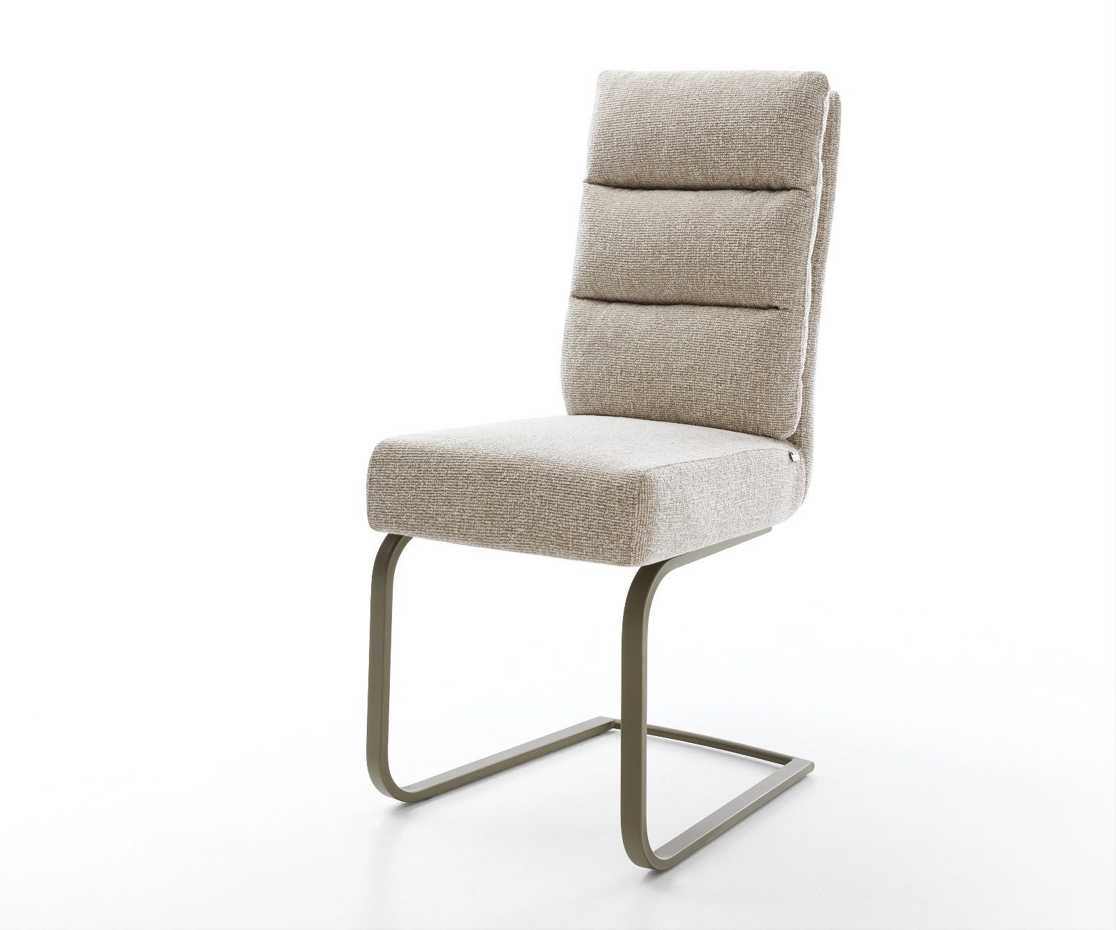 DELIFE Polsterstuhl Pela-Flex, Freischwinger flach Effektfinish Titan Webstoff Soft Beige Taschenfede