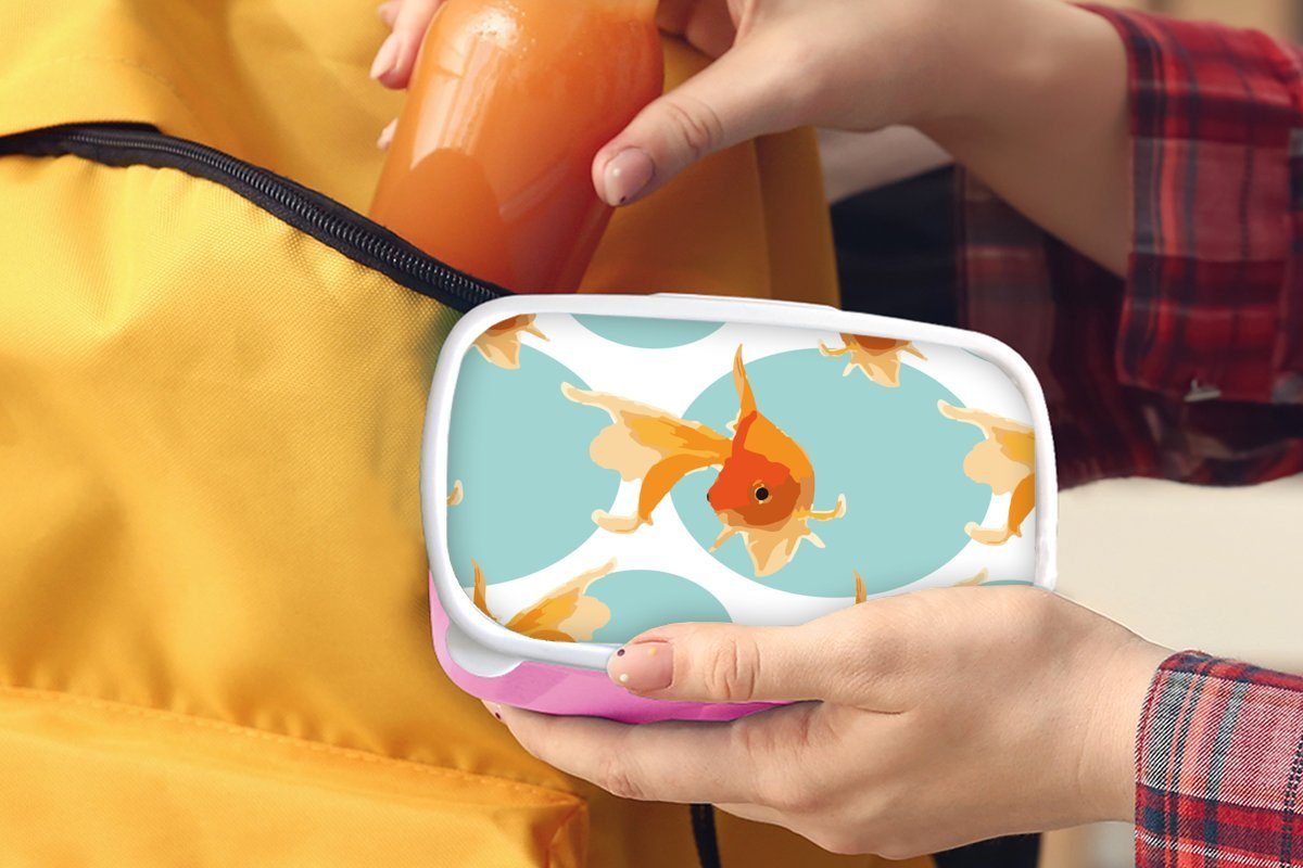 MuchoWow Lunchbox Goldfisch (2-tlg), - Kunststoff, Brotbox für Brotdose Snackbox, - Tiere Erwachsene, Muster, Kunststoff Mädchen, Seifenblase - rosa Kinder