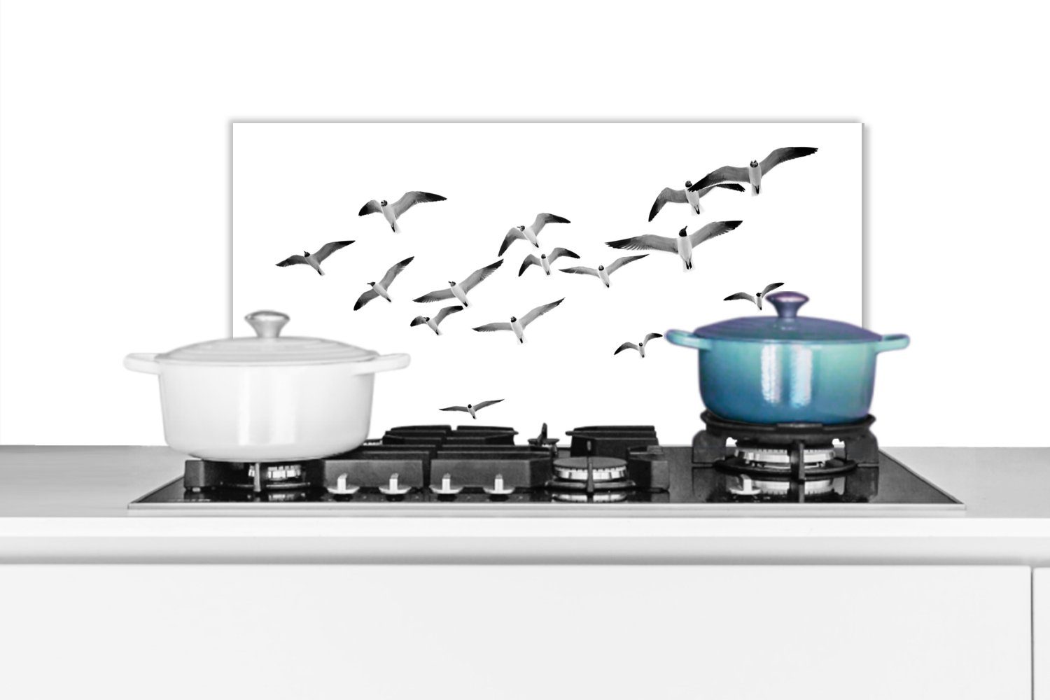 MuchoWow Küchenrückwand Vögel - Schwarz und weiß - Natur - Himmel, (1-tlg), 60x30 cm, Wandschutz, gegen Fett und Schmutzflecken für Küchen
