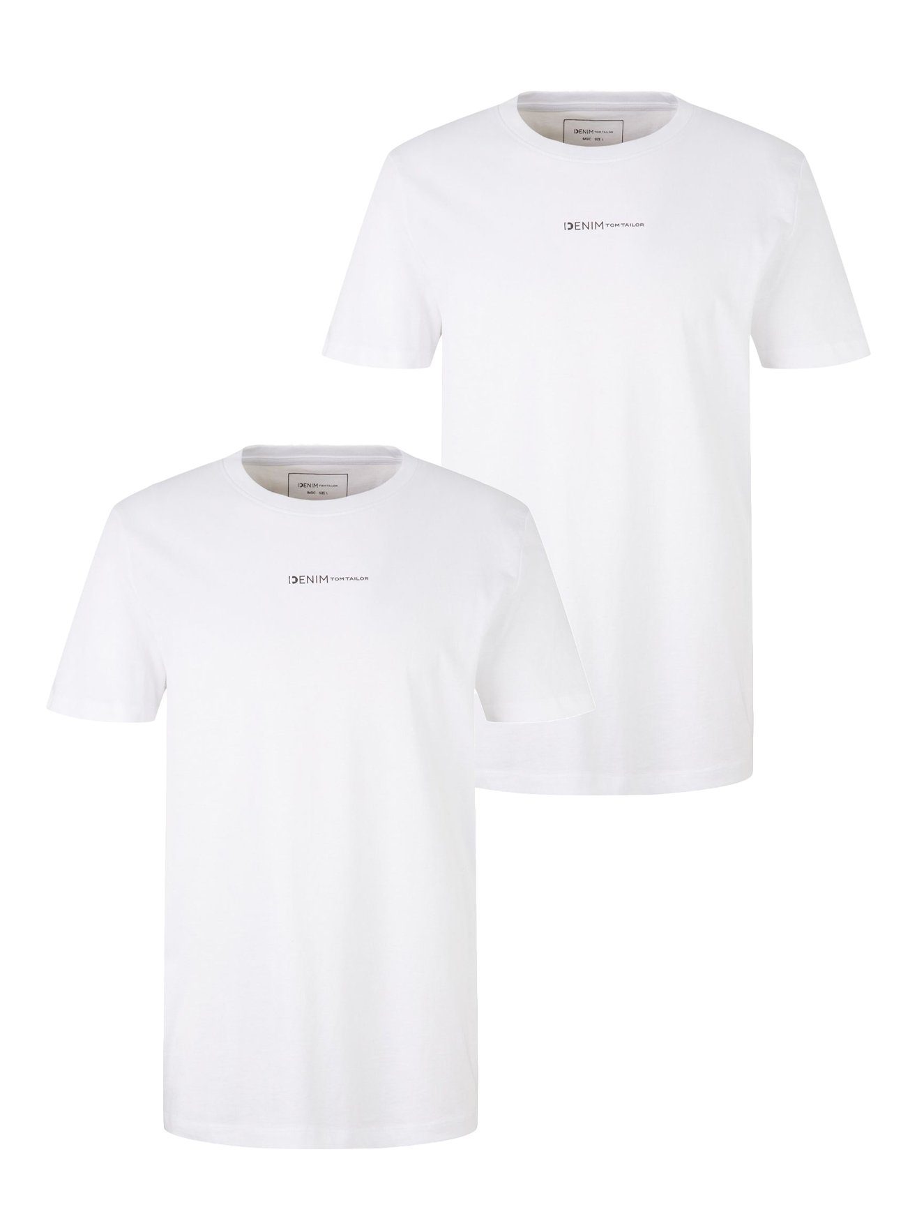 TOM TAILOR T-Shirt Basic Logo Print T-Shirt Rundhals 2x Stück Set Kurzarm (2-tlg) 5554 in Weiß-2 | T-Shirts