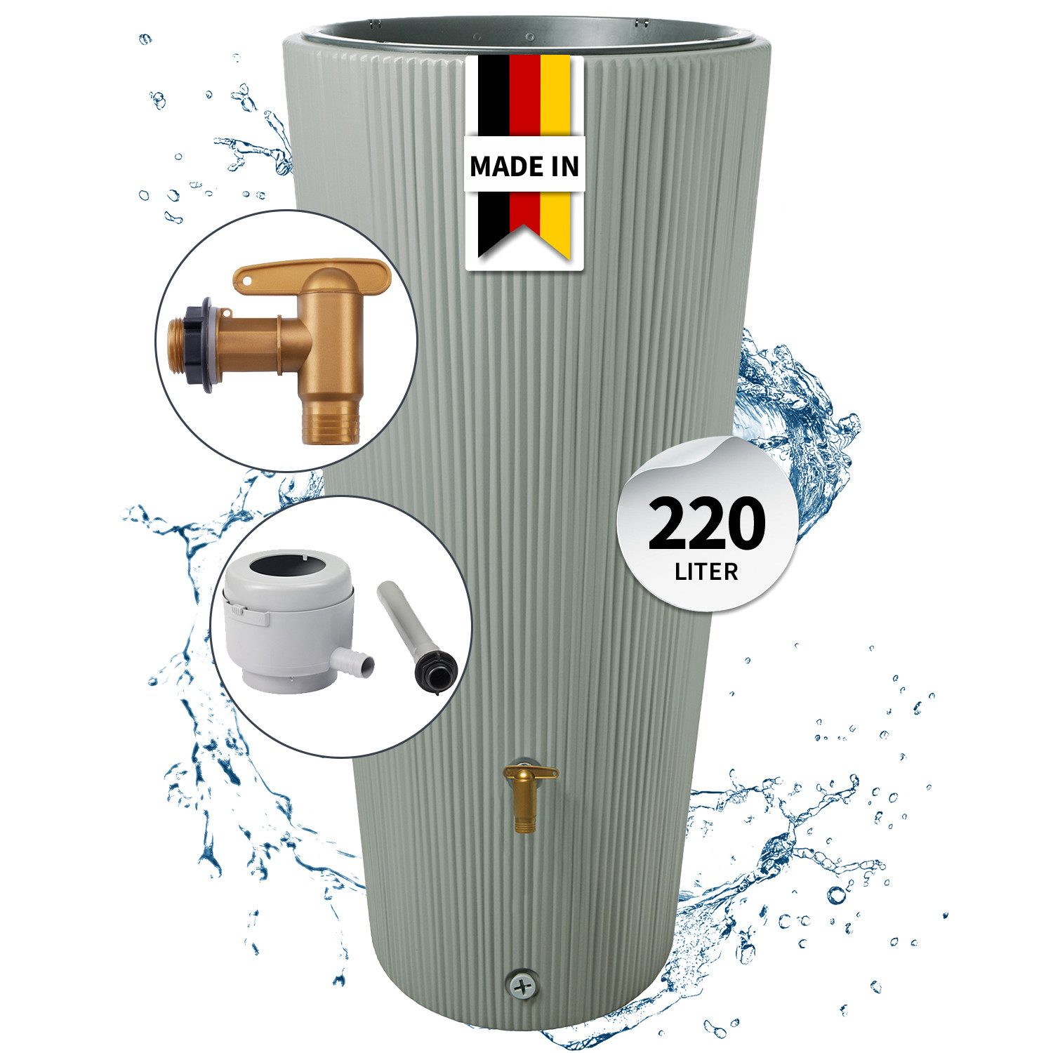 4rain Regentonne VASO 2in1 DECOR Regentonne Komplett-Set 220 L, agave