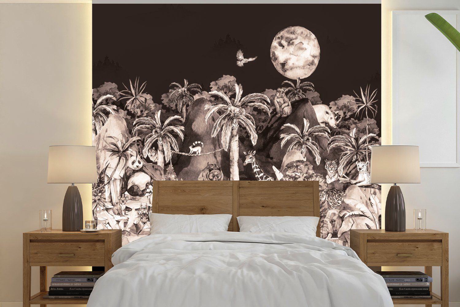 MuchoWow Fototapete Dschungel - Tiere - Kinder - Bäume - Pflanzen, Matt, bedruckt, (5 St), Vinyl Tapete für Wohnzimmer oder Schlafzimmer, Wandtapete