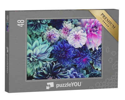 puzzleYOU Puzzle Weiße und lila Dahlienblüten in voller Blüte, 48 Puzzleteile, puzzleYOU-Kollektionen Blüten, Blumen & Pflanzen