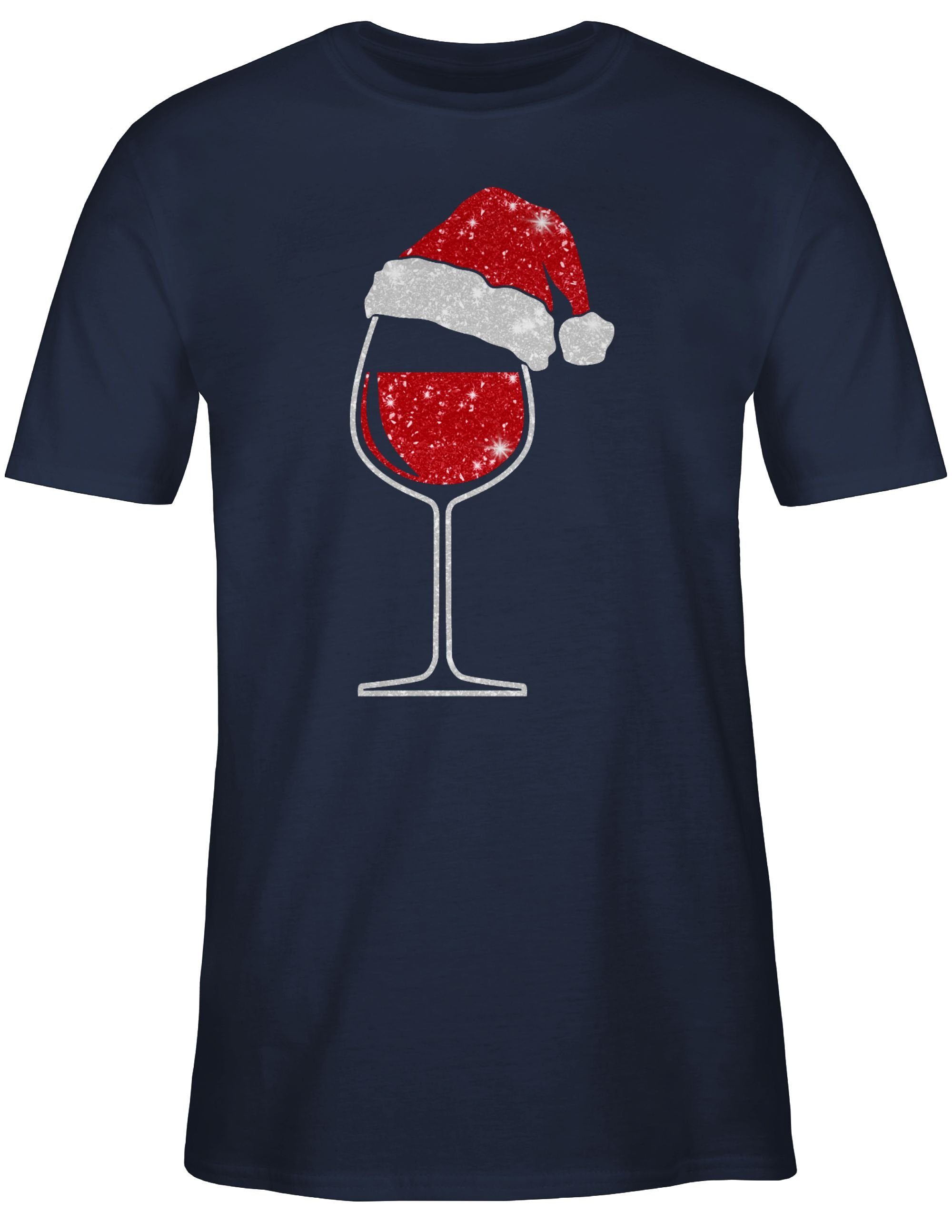 Weinglas 03 T-Shirt Weihnachtsmütze Blau Shirtracer Weihachten Kleidung mit Navy