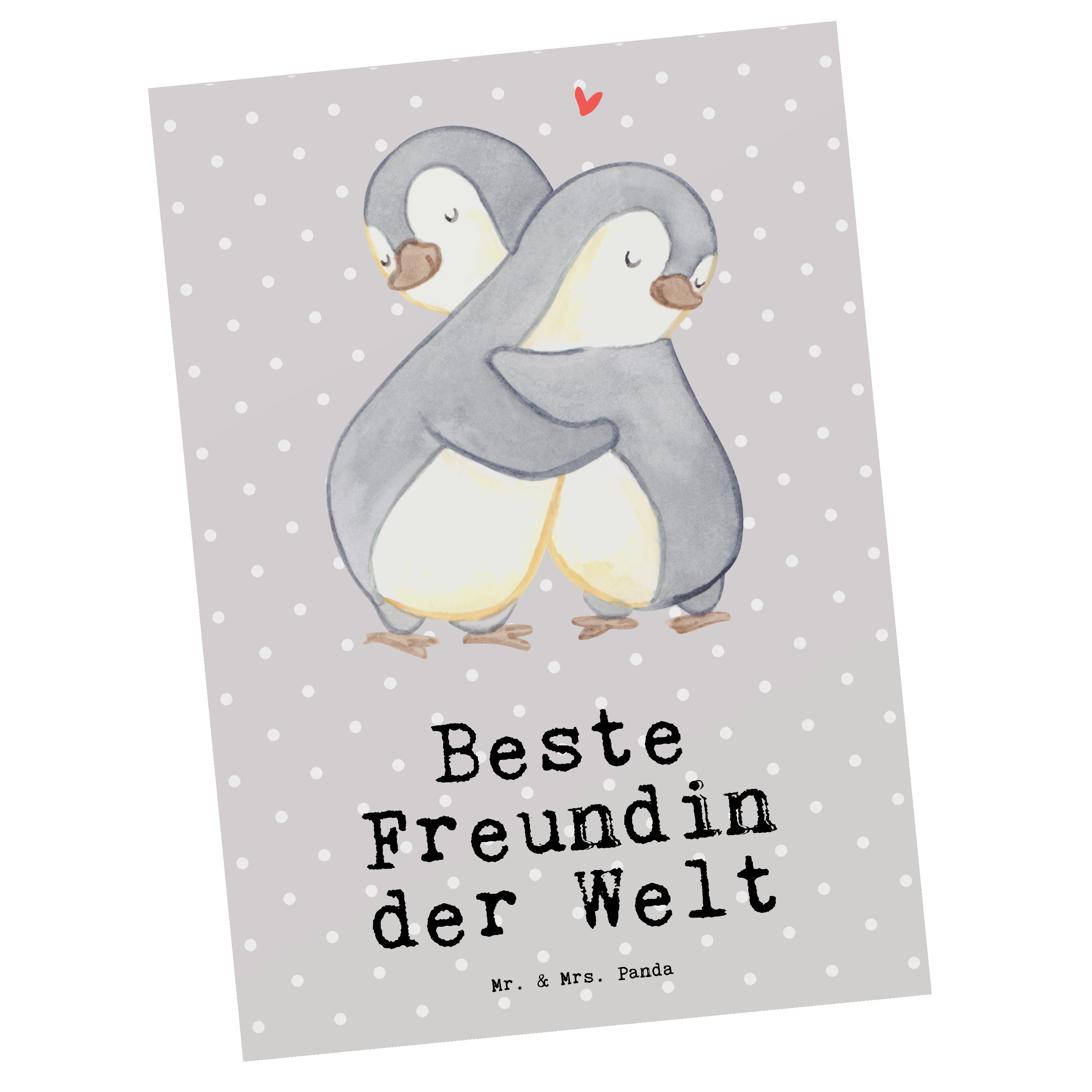 Mr. & Mrs. Panda Postkarte Pinguin Beste Freundin der Welt - Grau Pastell - Geschenk, bff, für