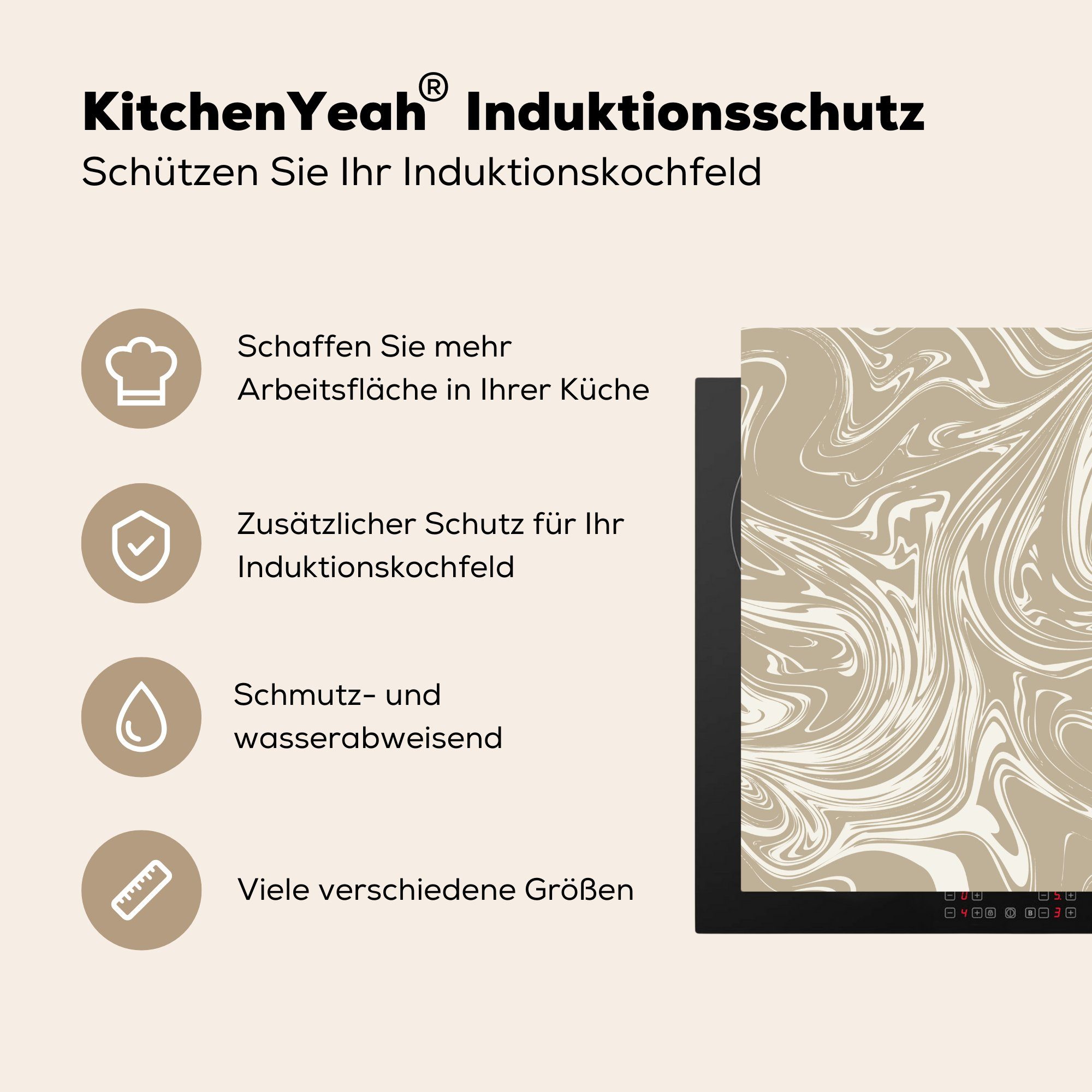 (1 Arbeitsplatte für - - küche Creme Marmor cm, Vinyl, MuchoWow Herdblende-/Abdeckplatte 78x78 Muster, tlg), Ceranfeldabdeckung,