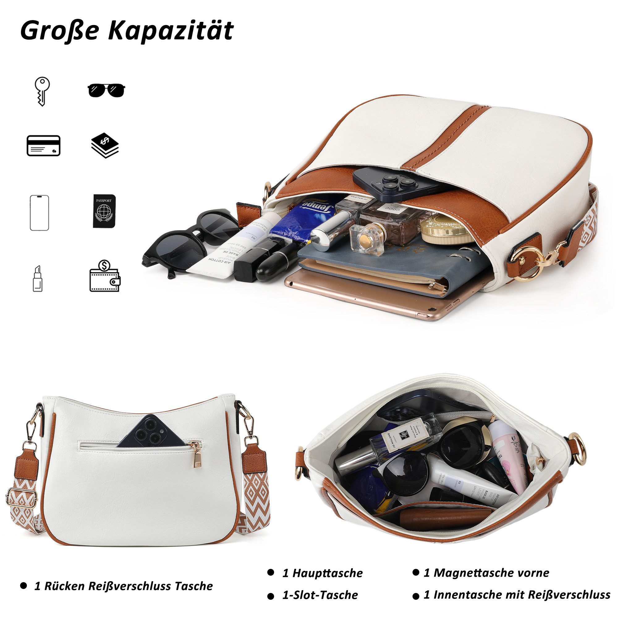 TAN.TOMI Umhängetasche Handtasche Damen mittelgroß Schultertasche Crossbody Bag, Damenhandtasche Mehrere Fächertaschen – Bild 3 von 5