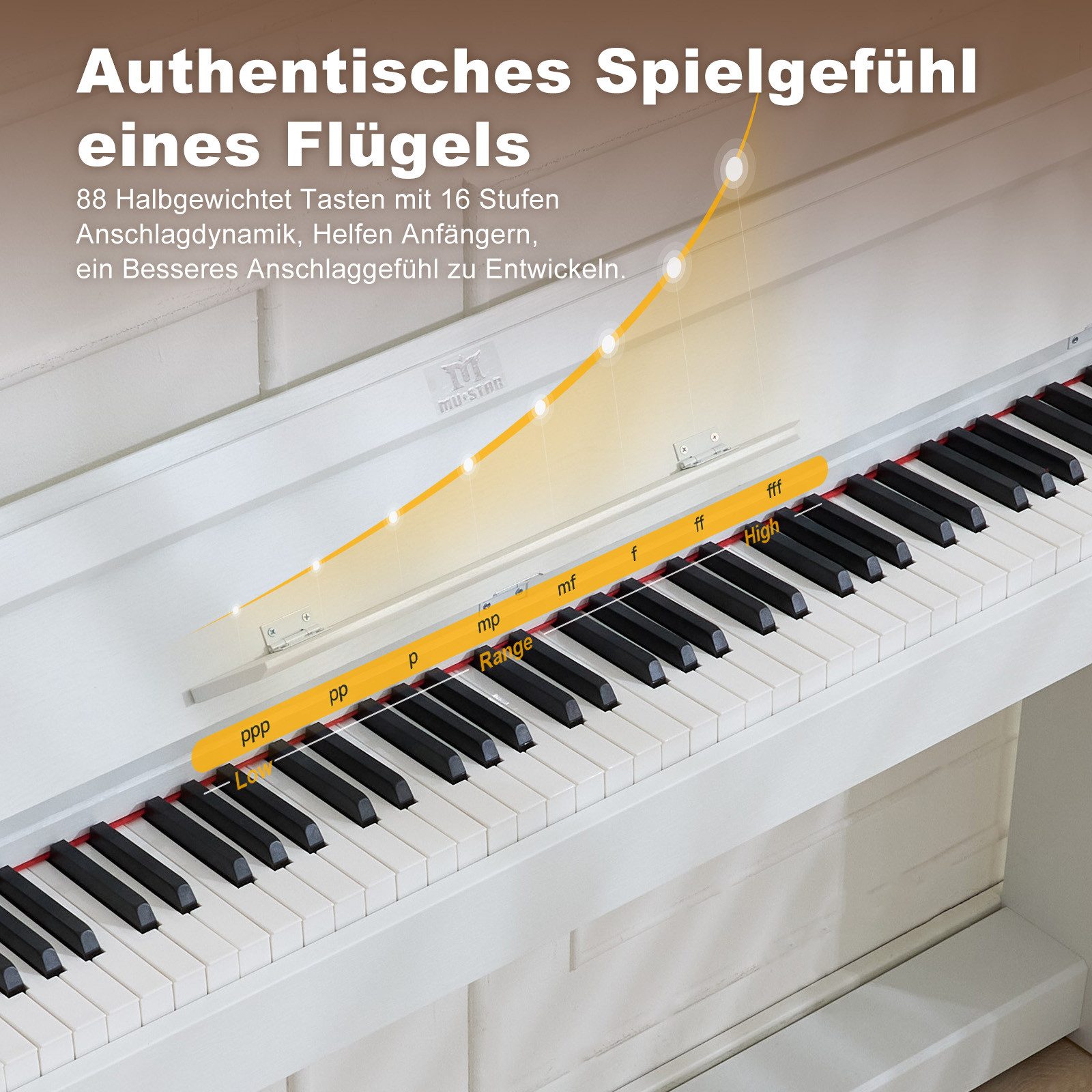 MUSTAR Digitalpiano mit Bluetooth, 3 Pedalen & Stereolautsprechern, 88 Tasten (1-St), Aufzeichnung, Halb-offene Abdeckung, Halbgewichtete Tasten