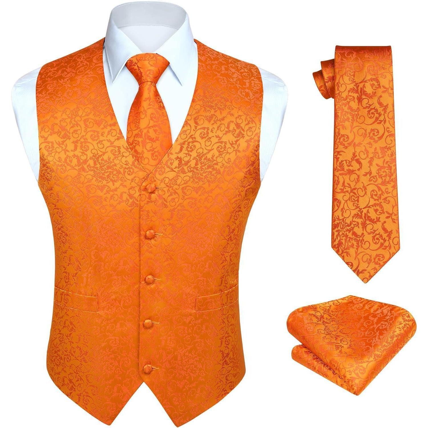 LuxusKollektion Krawatte Weste Herren Hochzeit Anzug Set Krawatte Einstecktuch M Orange-N
