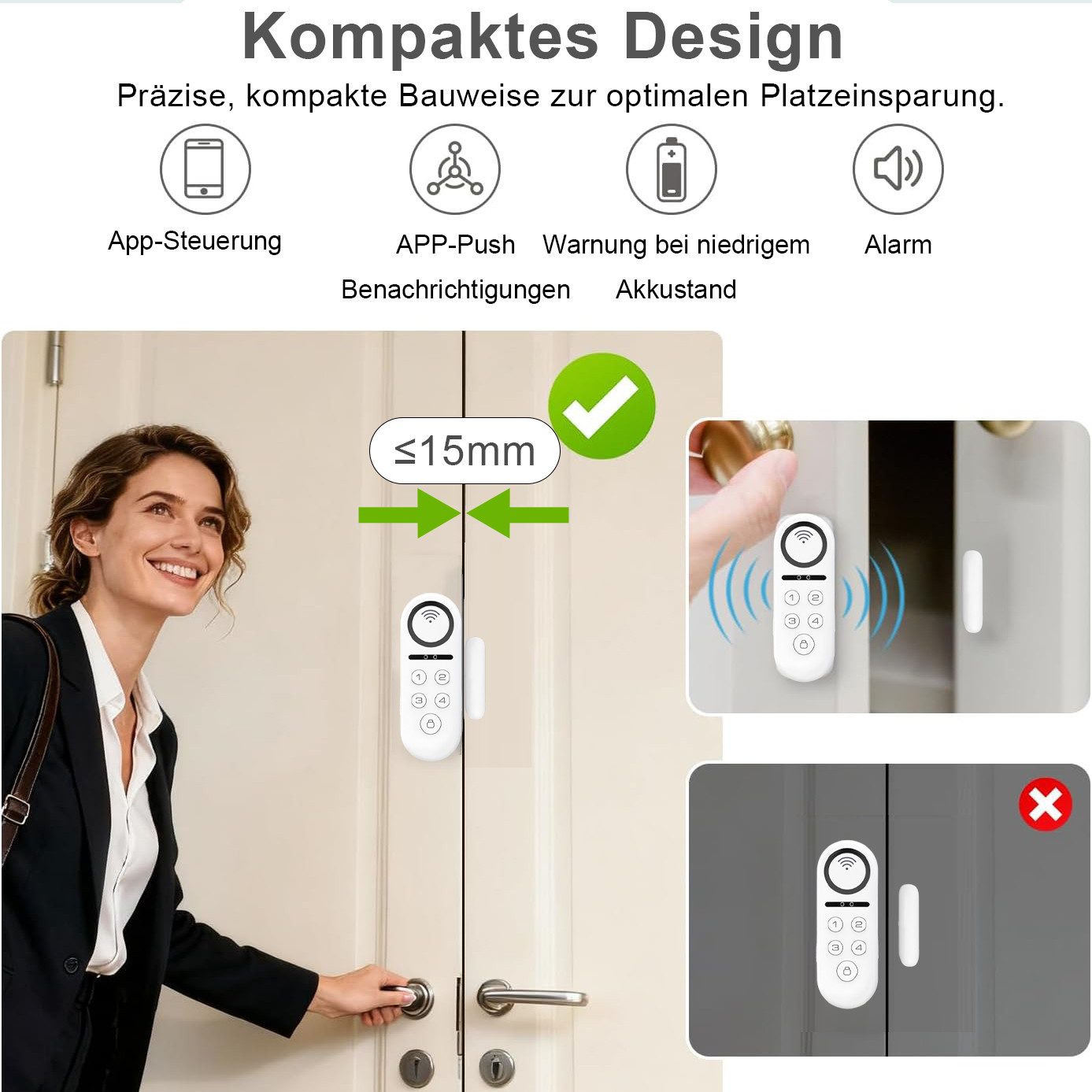Forrlite Smarter Tür-Fensterkontakt, Türalarm, Fensteralarm, Kabellose Alarmanlage (Türalarm mit Sirene für Haus, Geschäft, Büro und Wohnung)
