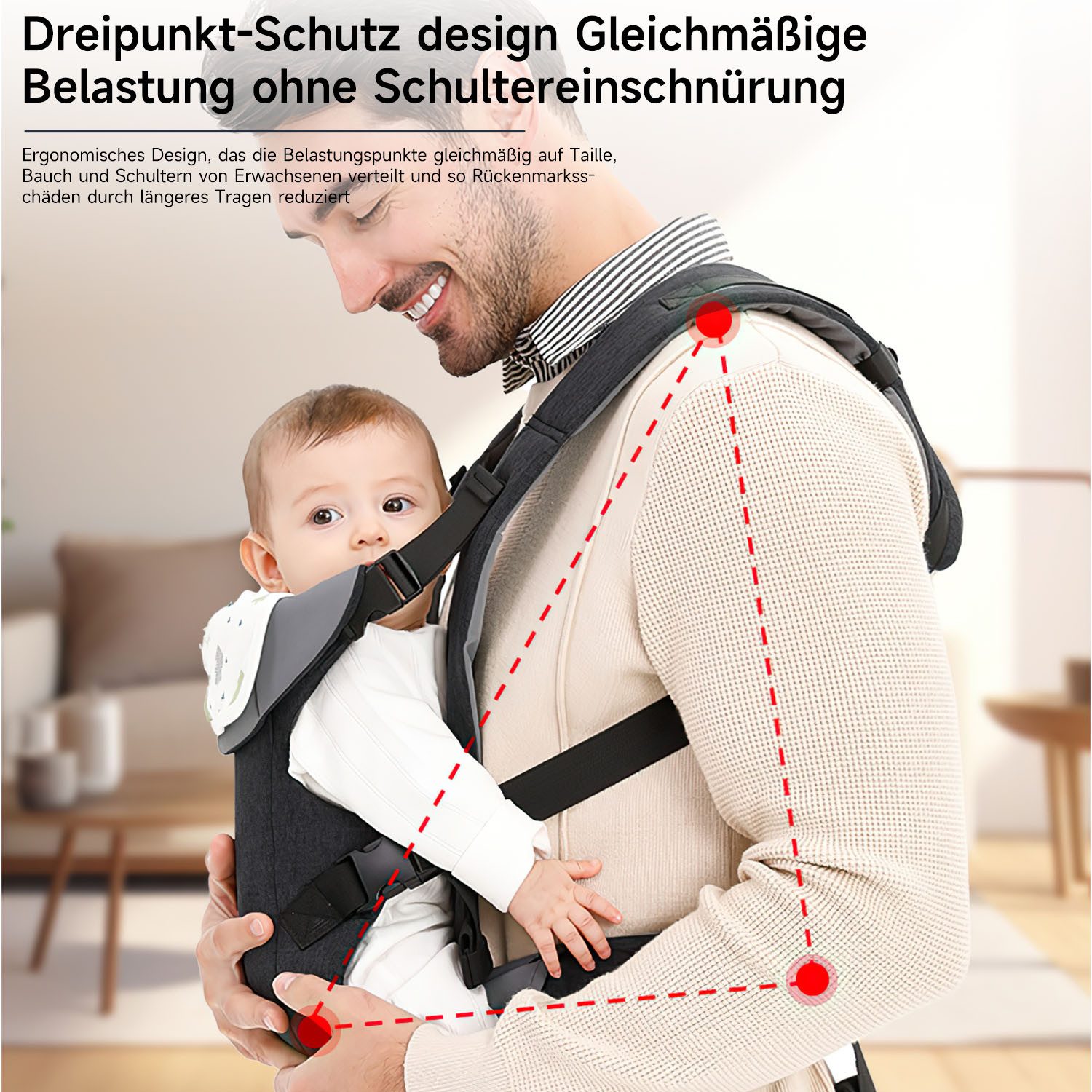 AIMAX Bauchtrage Babytrage Neugeborene ab Geburt für Ergonomische Baby Carrier, mit Abnehmbarem Lätzchen Vorne Nach Hinten Tragen Babyhalter Trage