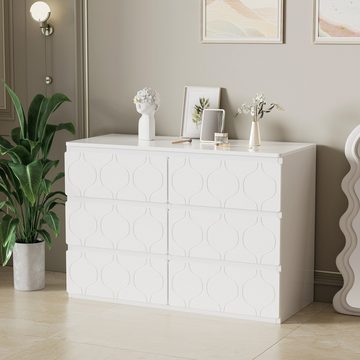 REDOM Kommode Stauraumschrank (Sideboard mit 6 Schubladen), stoßfestes Eckdesign, 6 Fächer, 110 B x 40 T x 72 H, weiß