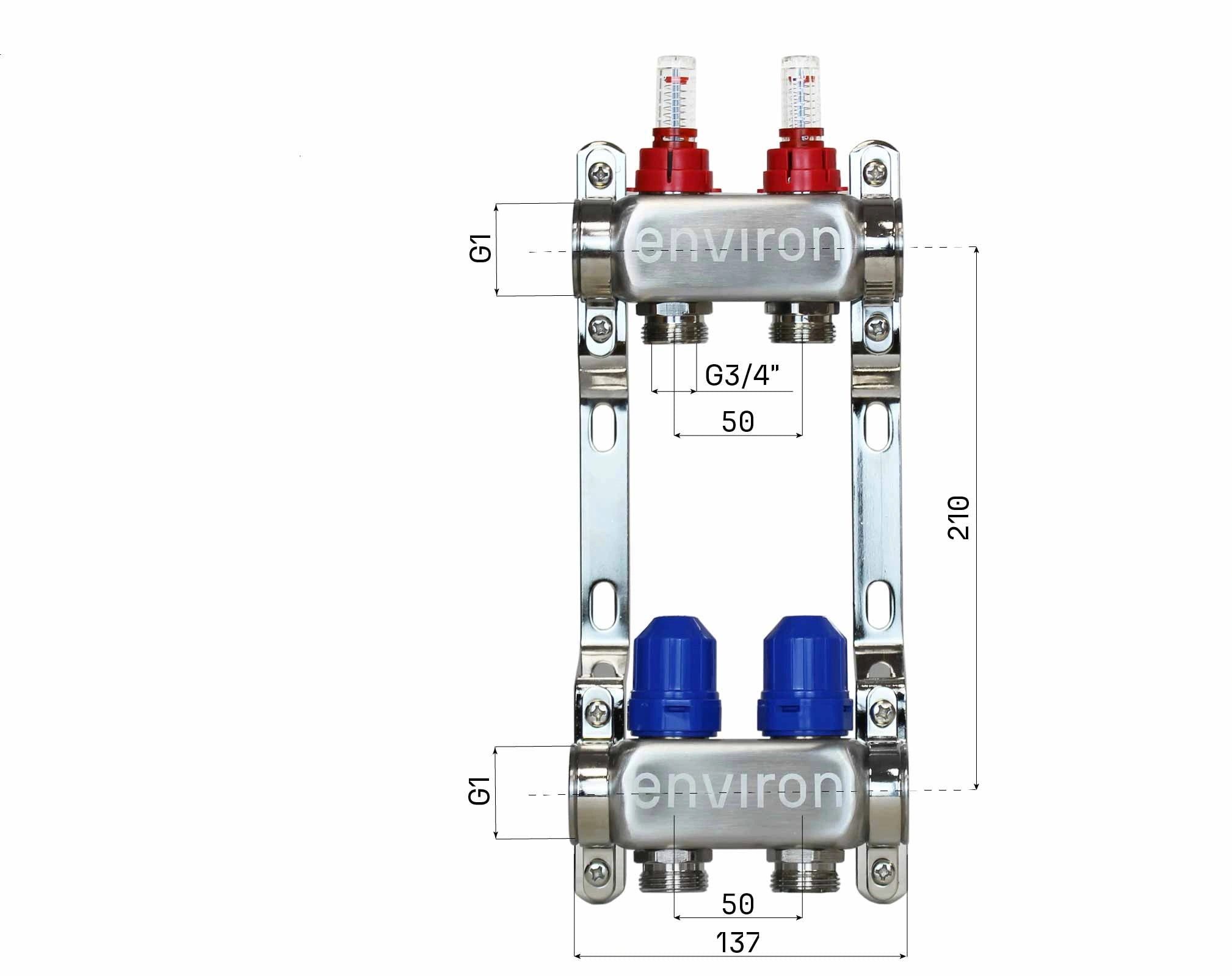 Environ Fußbodenheizung Edelstahl Heizkreisverteiler 2 - 12 fach - 2-fach