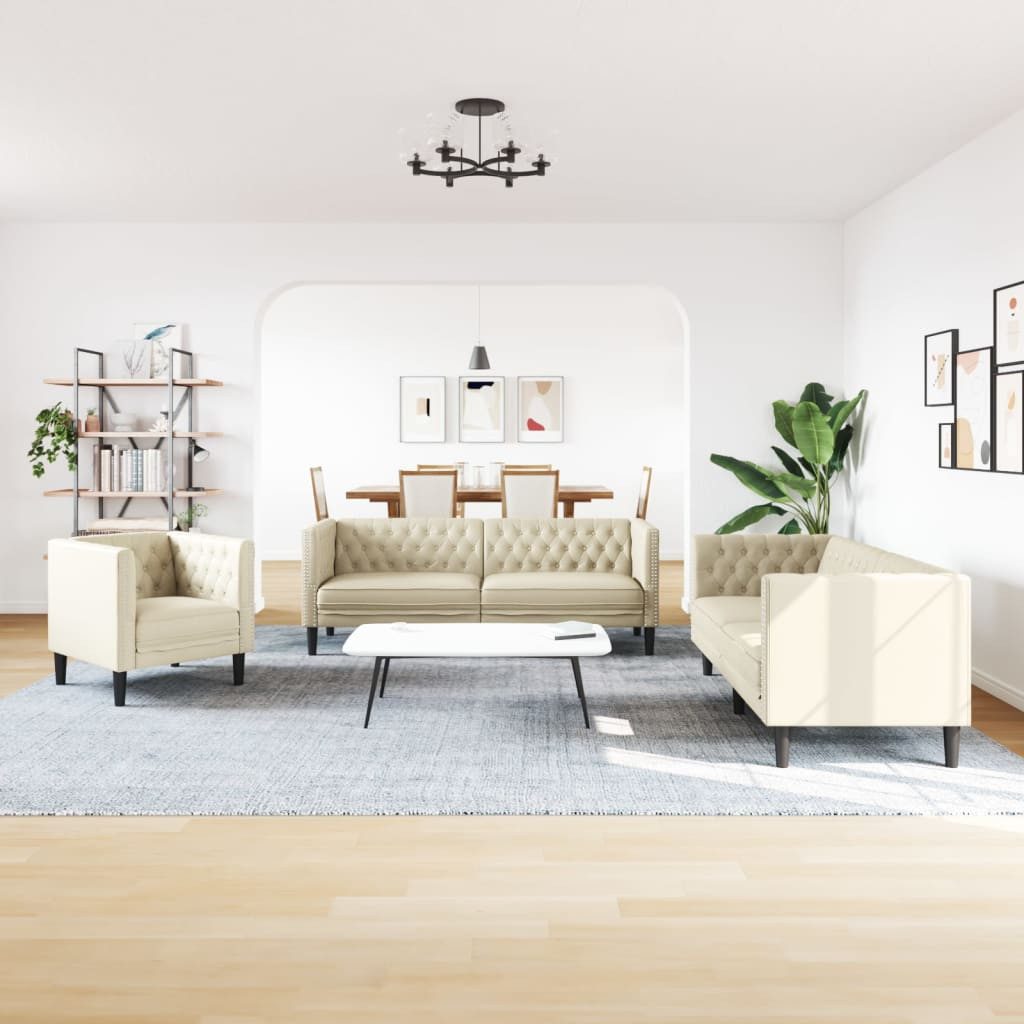 vidaXL Sofa 3-tlg. Chesterfield-Sofa-Set Creme Kunstleder günstig online kaufen