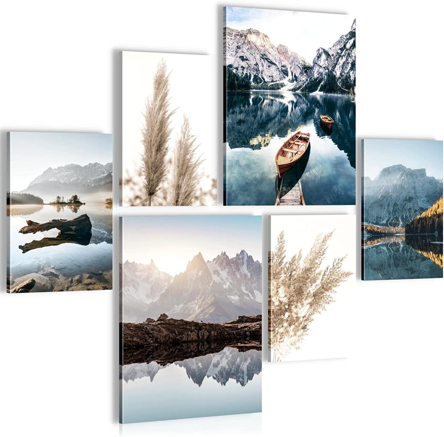 Novart Wandbild Wandbilder Wohnzimmer See Berge Natur - AUFHÄNGFERTIG 90x80 cm, Natur, made in Germany