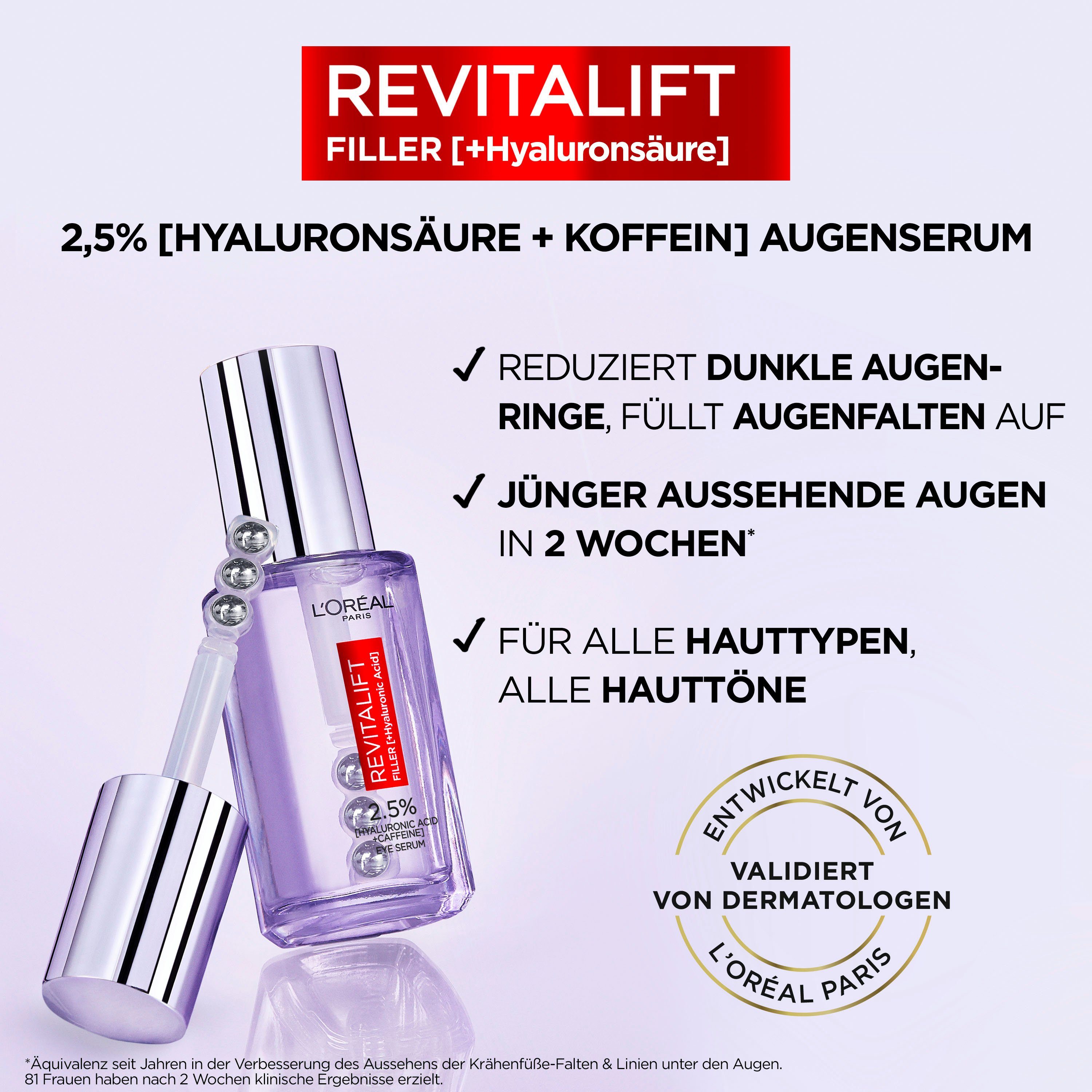 L'ORÉAL PARIS Augenserum Revitalift Filler, mit Hyaluron und Koffein