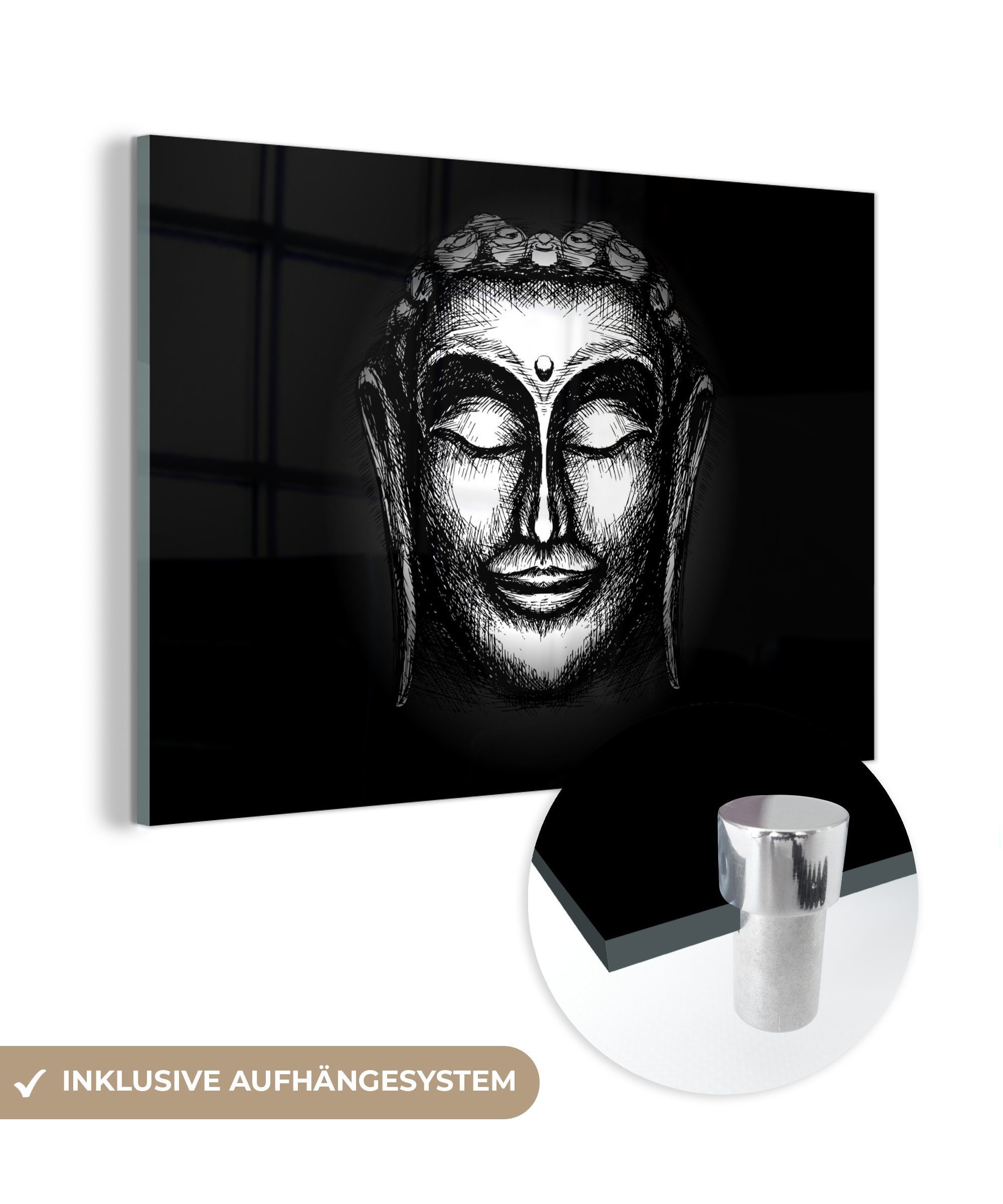 - Gesicht Wohnzimmer Acrylglasbilder - Schlafzimmer Acrylglasbild (1 Buddha Silber, MuchoWow St), &