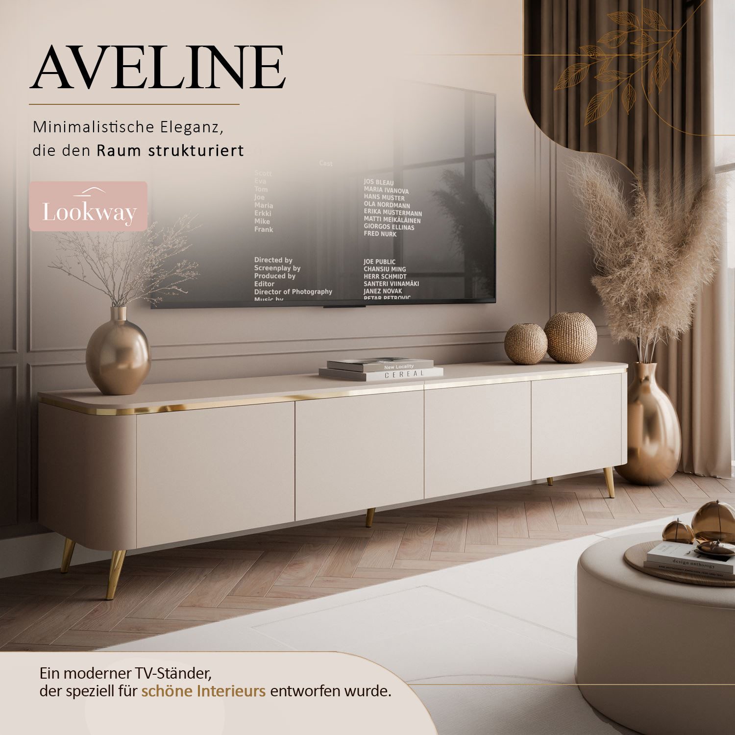 Lookway TV-Schrank AVELINE 200 cm mit LED-Beleuchtung 200x40x45/48 cm – Bild 2 von 5