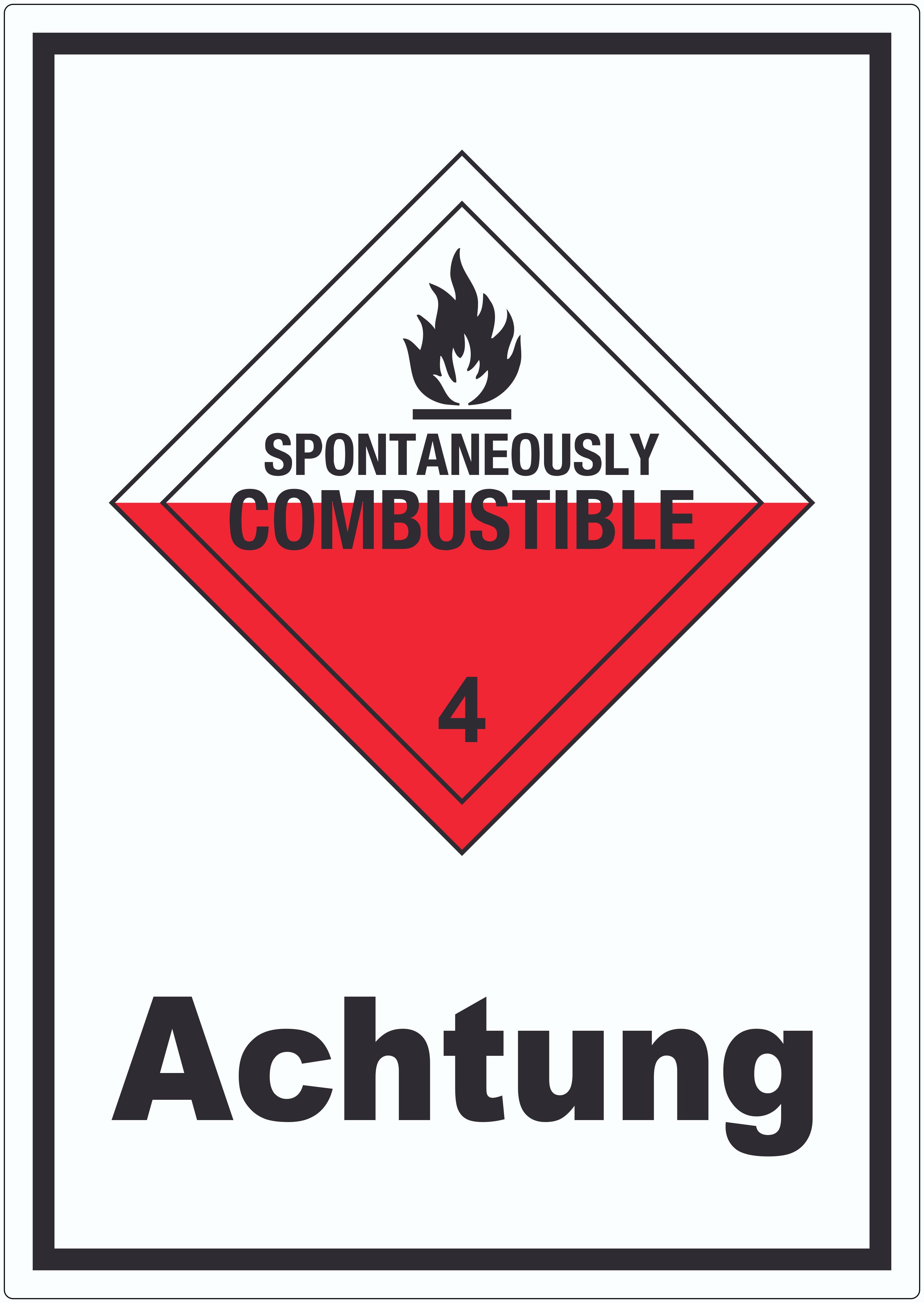HB-Druck Aufkleber Aufkleber Selbstentzündliche Stoffe Achtung Spotaneously Combustible, wetterfest, UV-beständig, kratzfest
