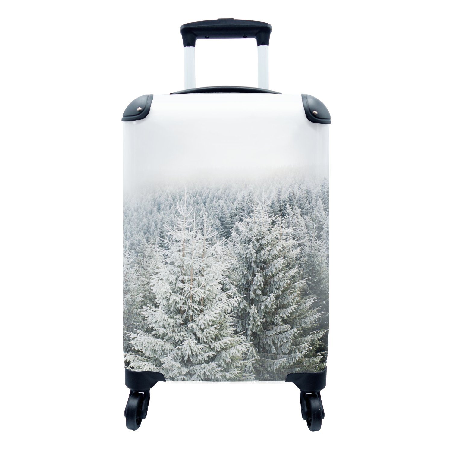 MuchoWow Handgepäckkoffer Wald - rollen, Winter - Ferien, Trolley, mit - 4 Schnee - Jahreszeiten Handgepäck Reisetasche Reisekoffer Tannenbaum, für Rollen