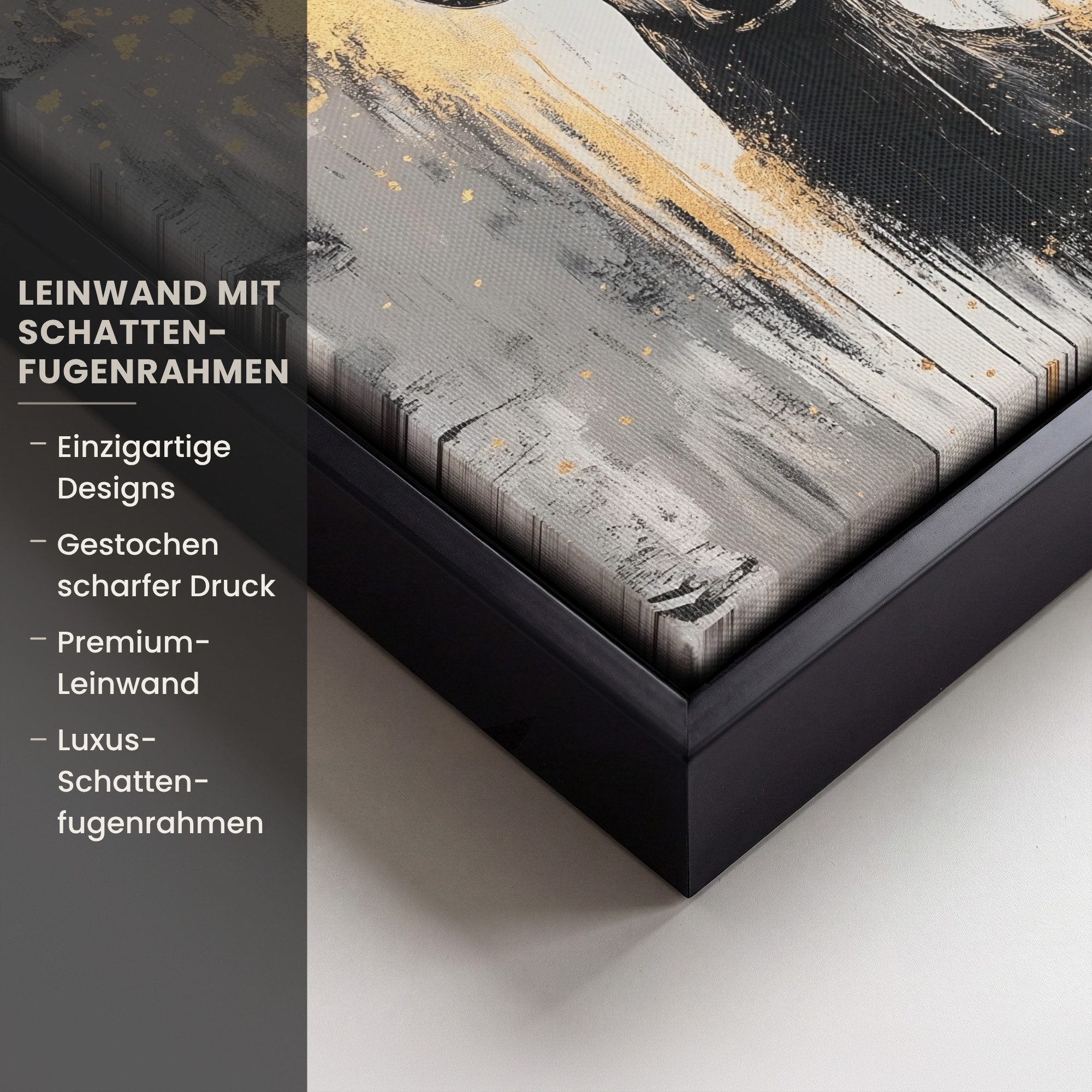 OneMillionCanvasses® Leinwandbild mit Rahmen - Abstrakt - Hirsch - Geweih - Gold, Fotodruck (1 St), Leinwand Bilder Klein, Wand Dekoration Aesthetic 20x20cm – Bild 3 von 5