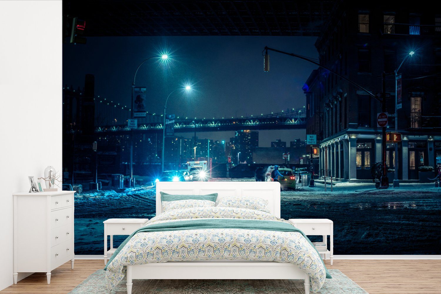 MuchoWow Fototapete New York - Brooklyn - Brücke, Matt, bedruckt, (6 St), Wallpaper für Wohnzimmer, Schlafzimmer, Kinderzimmer, Vinyl Tapete