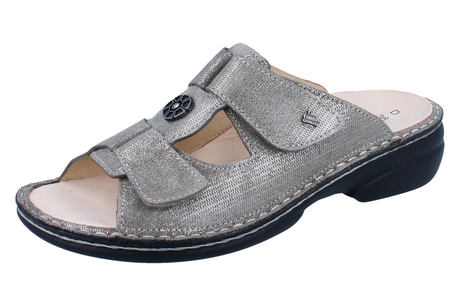 Finn Comfort FINN COMFORT Pattaya Damen Pantolette beige silber Leder - Größe: 38 Pantolette Wechselfußbett
