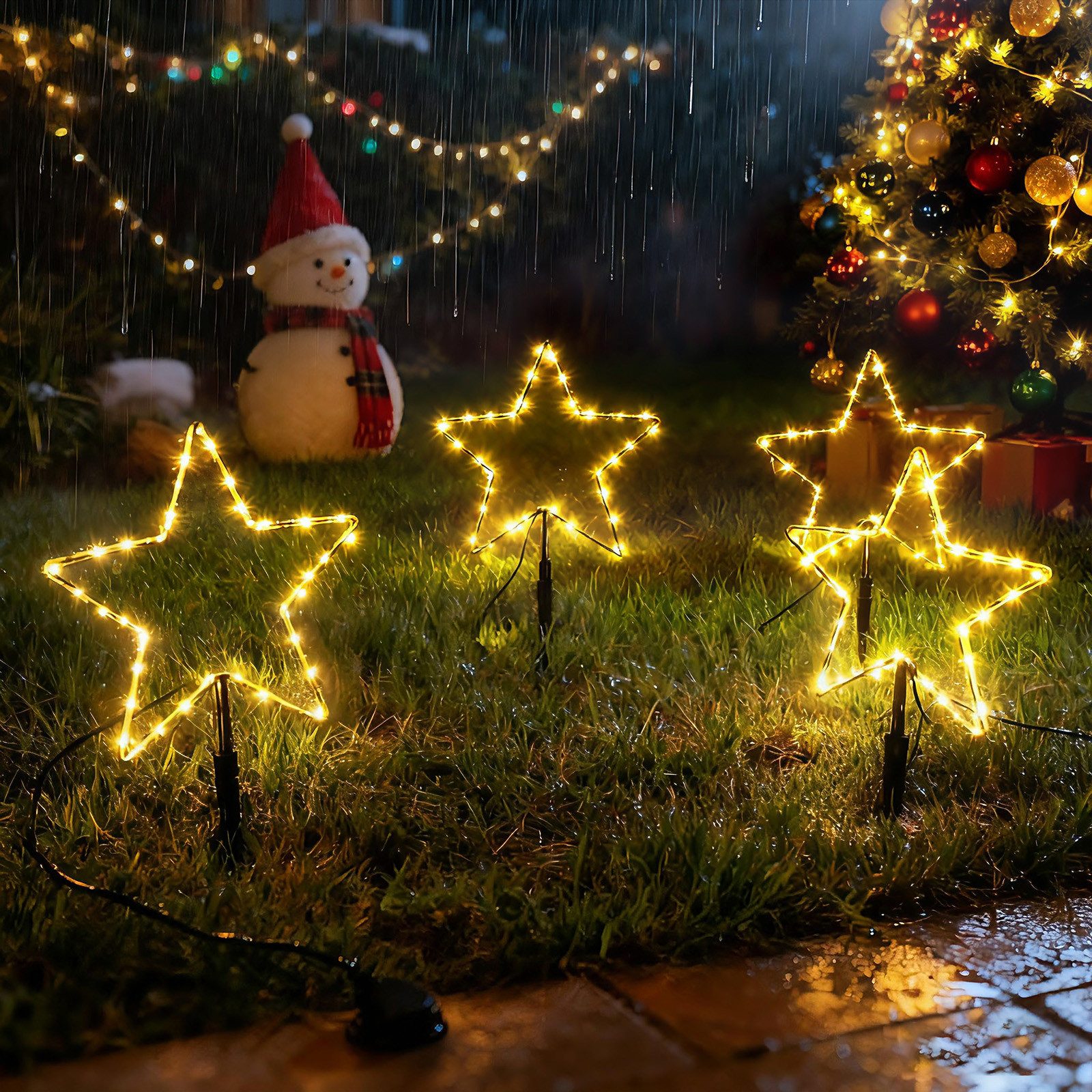 Salcar LED-Lichterkette LED Leuchtstäbe Stern Garten LED Leuchtstern 3 Stück/ 6 Stück Warmweiß, 30cm 6er Sterne LED – Bild 4 von 5