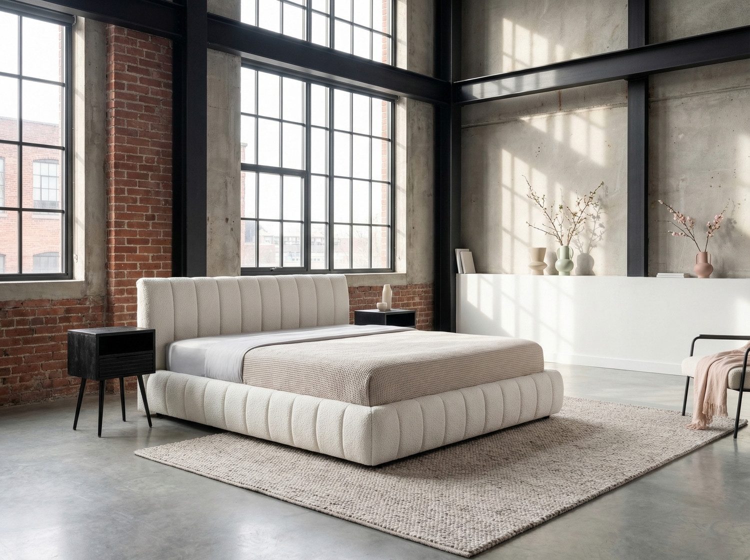 KAWOLA Polsterbett ALIOTTA Bouclé - Struktur trifft Design - Wohnlicher Look, Inklusive Lattenrost 3-fach höhenverstellbar - Komfort neu definiert