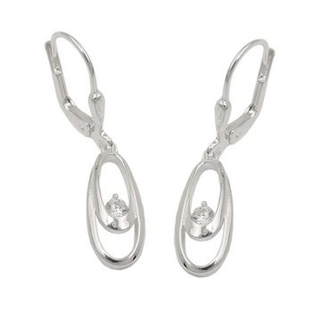 unbespielt Paar Ohrhänger Brisur Doppel-Oval glänzend mit Zirkonia weiss 925 Silber 30 x 6 mm, Silberschmuck für Damen