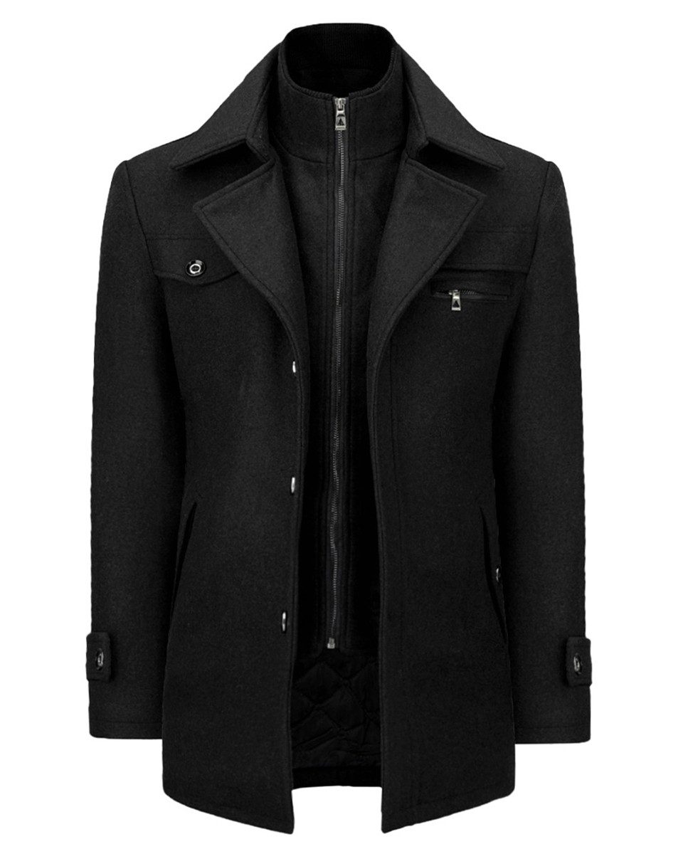 Allthemen Kurzmantel mit abnehmbarem Doppelkragen Wintermantel Herren vintage Wollmantel