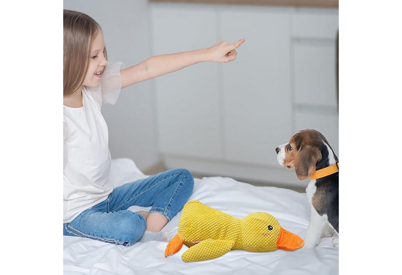 Thumbnail - MODFU Tierkuscheltier Süße Spielzeugente für Hunde Plüsch-Hundespielzeug, Hunde Anti Stress Ente Gelb Quietschspielzeug ...