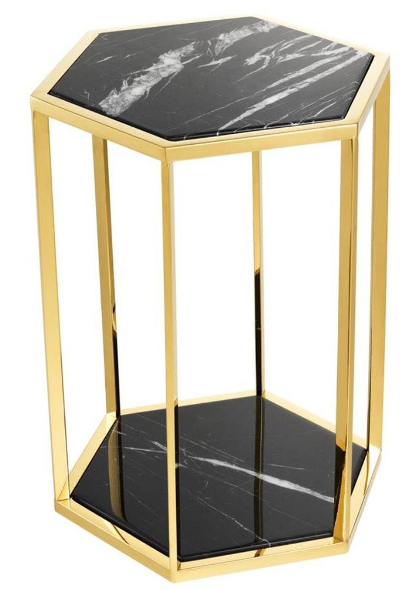 in gold Luxus 2er Qualität Casa Beistelltisch Padrino schwarzem Set Marmor Beistelltisch mit Luxus -