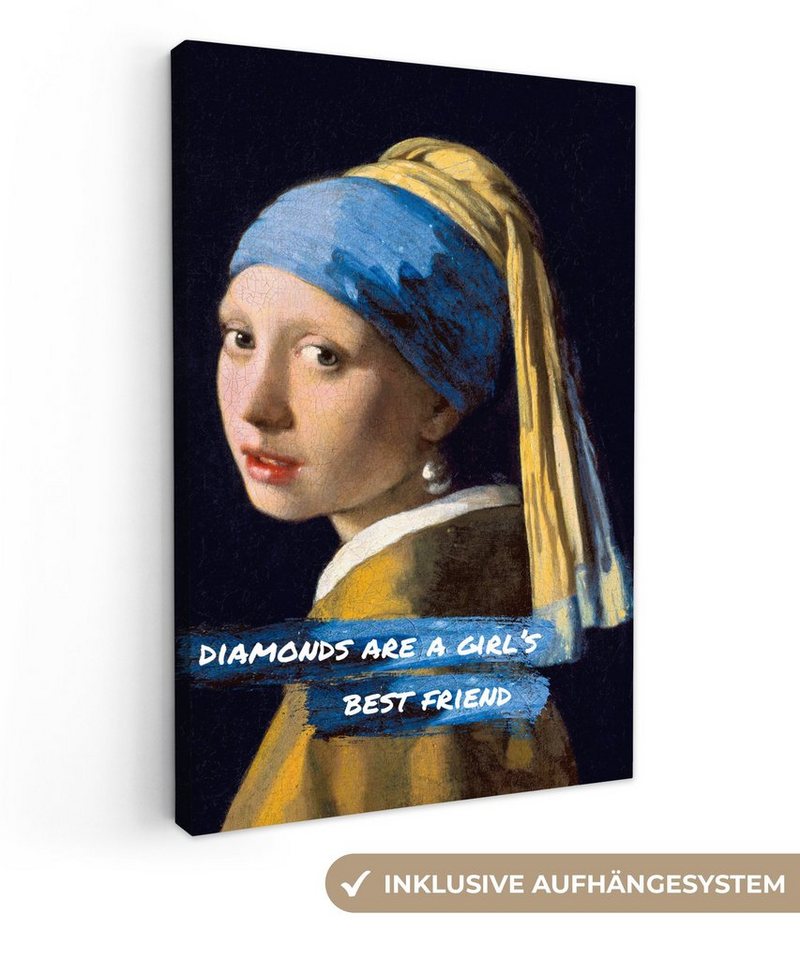 OneMillionCanvasses® Gemälde Vermeer - Das Mädchen mit dem Perlenohrring -  Zitat, (1 St), Leinwandbild fertig bespannt inkl. Zackenaufhänger, Gemälde,  20x30 cm