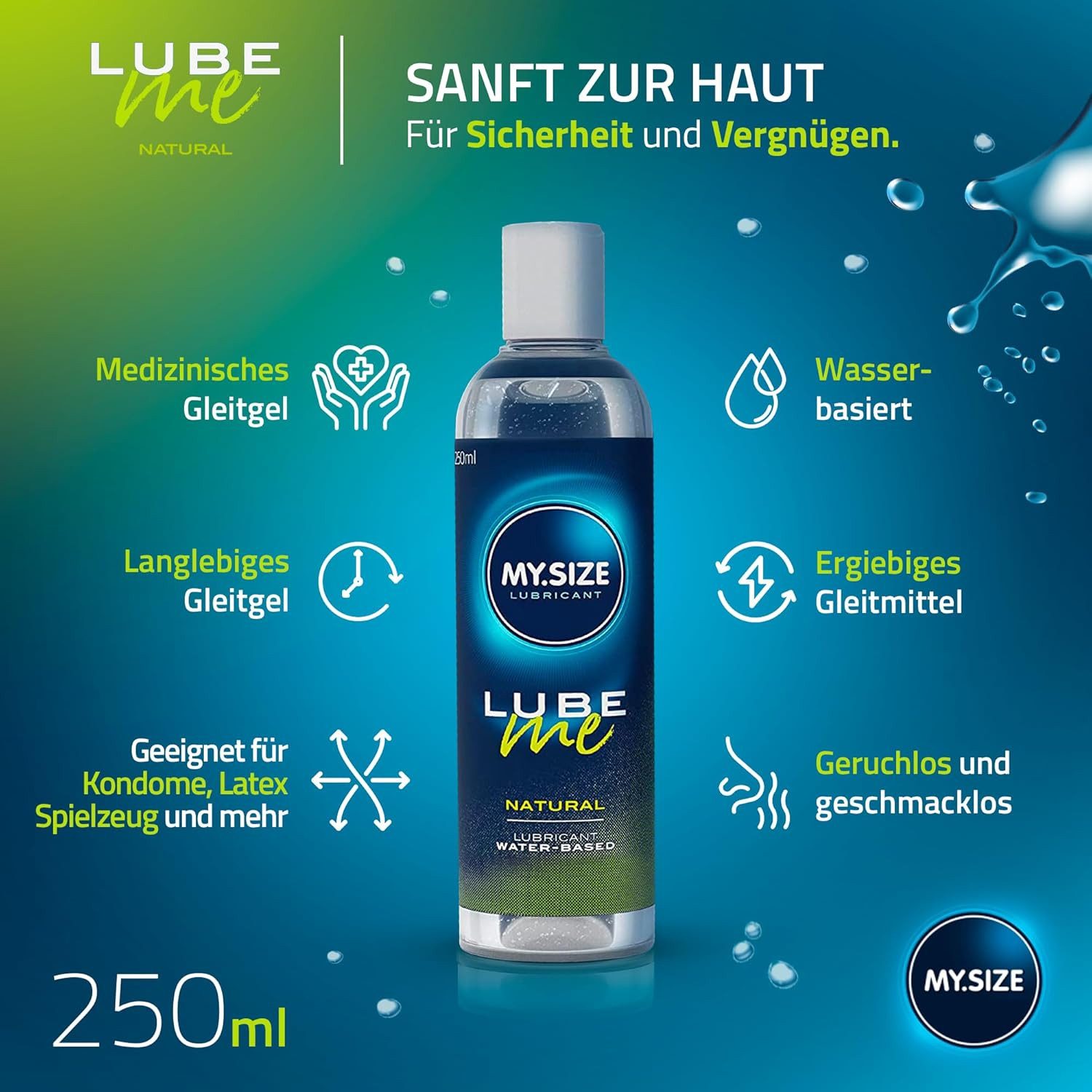 MY.SIZE Gleitgel Lube Me Natural, medizinisches Gleitmittel auf Wasserbasis, ohne Aroma, farblos