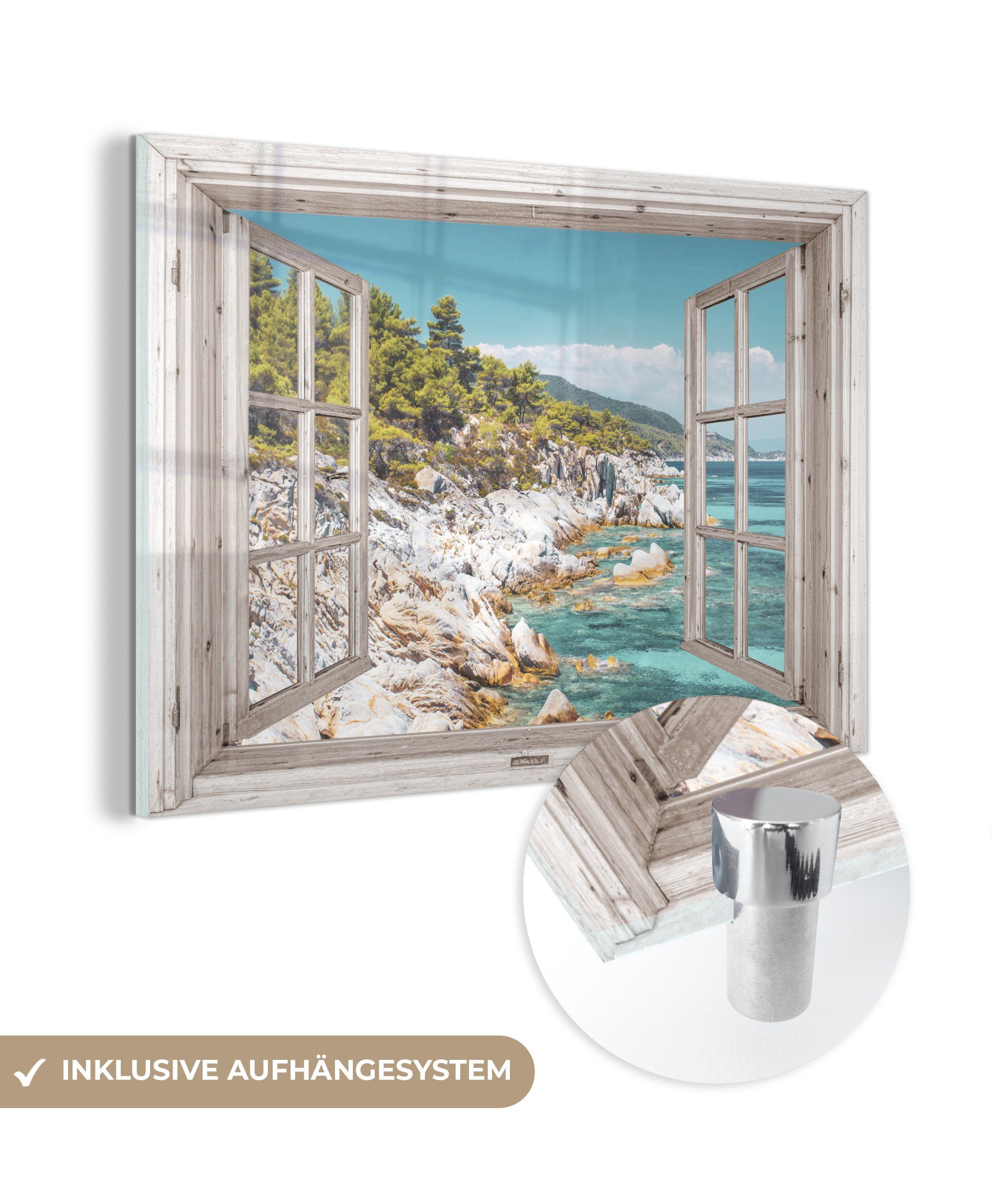 MuchoWow Acrylglasbild Aussicht - Baum - Meer, (1 St), Glasbilder - Bilder auf Glas Wandbild - Foto auf Glas - Wanddekoration