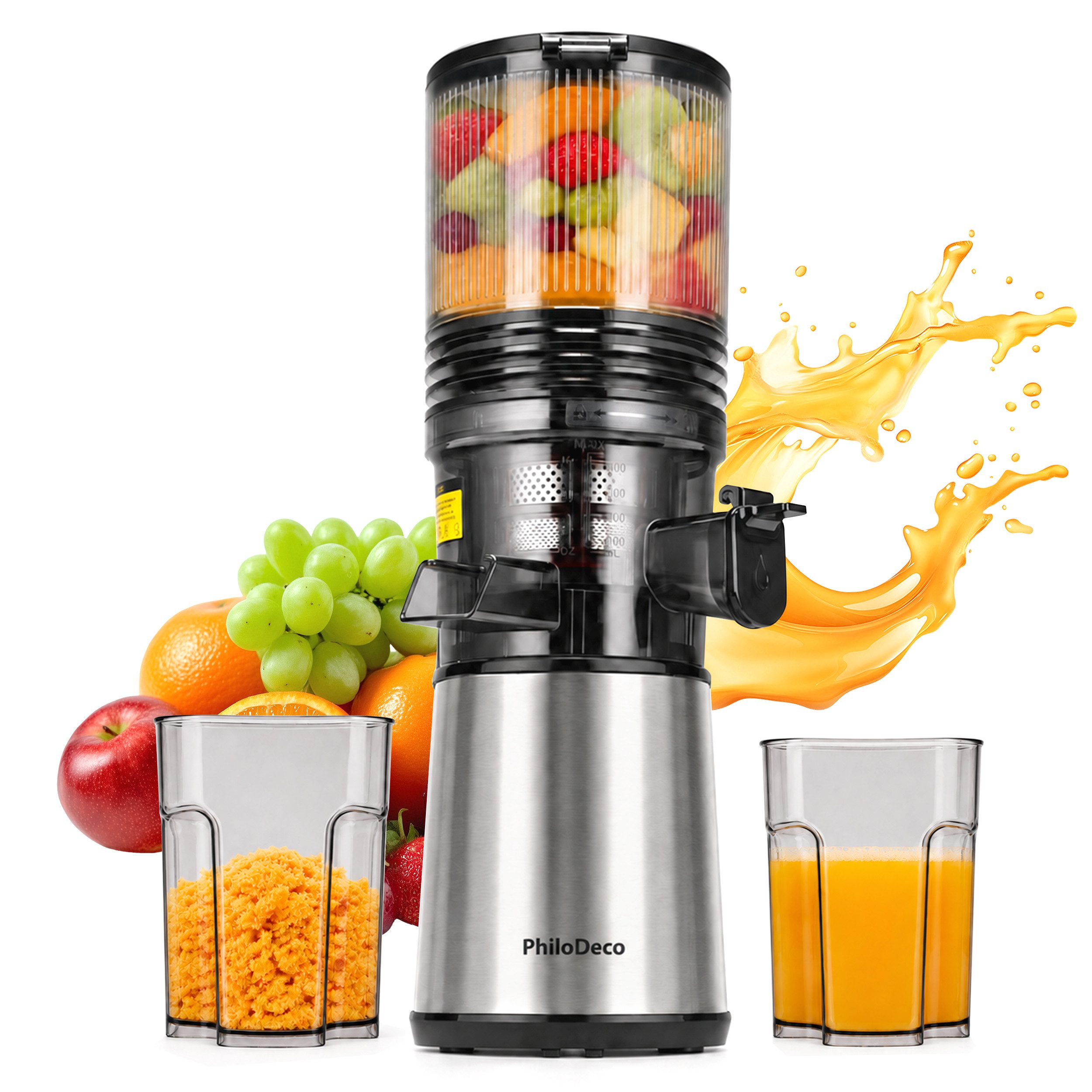 Vankel Slow Juicer Kaltpress-Entsafter mit 145-mm-Öffnung für Obst und Gemüse, 250 W, Mehrschichtfilter, Rückwärtslauf und leicht zu reinigende Teile