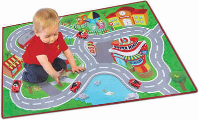 bbJunior Spielzeug-Auto Spielmatte - Ferrari Junior City inkl. Spielzeugauto (100x70cm), abwaschbare Oberfläche