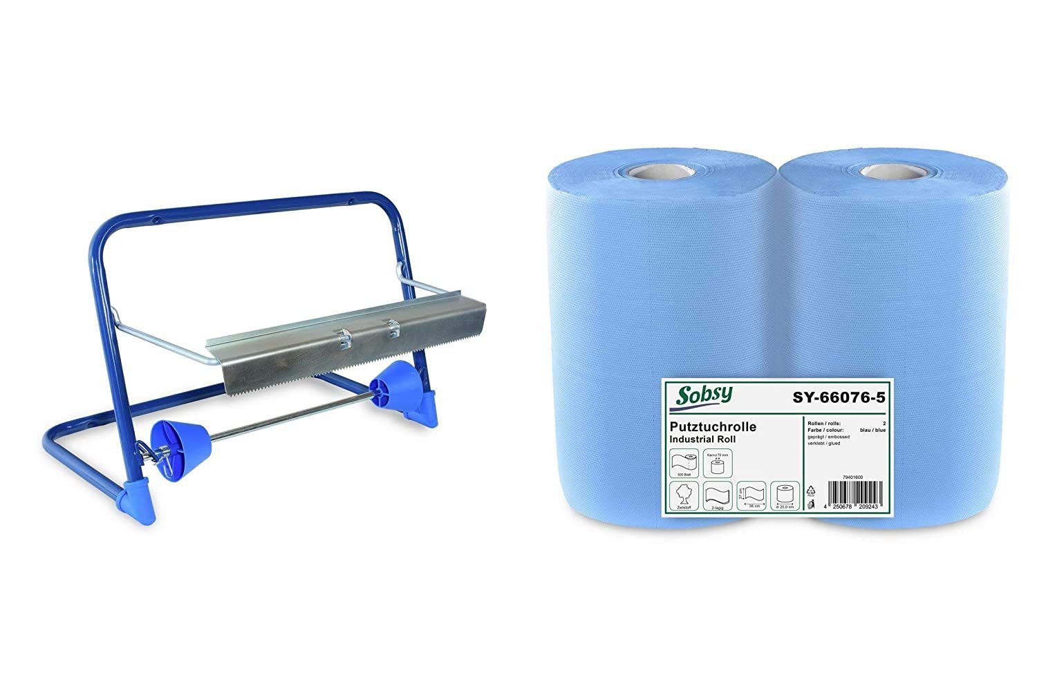 Hypafol Papierhandtuch SET, (mit passendem Spender auswählbar), 2 x blaue Industrierolle