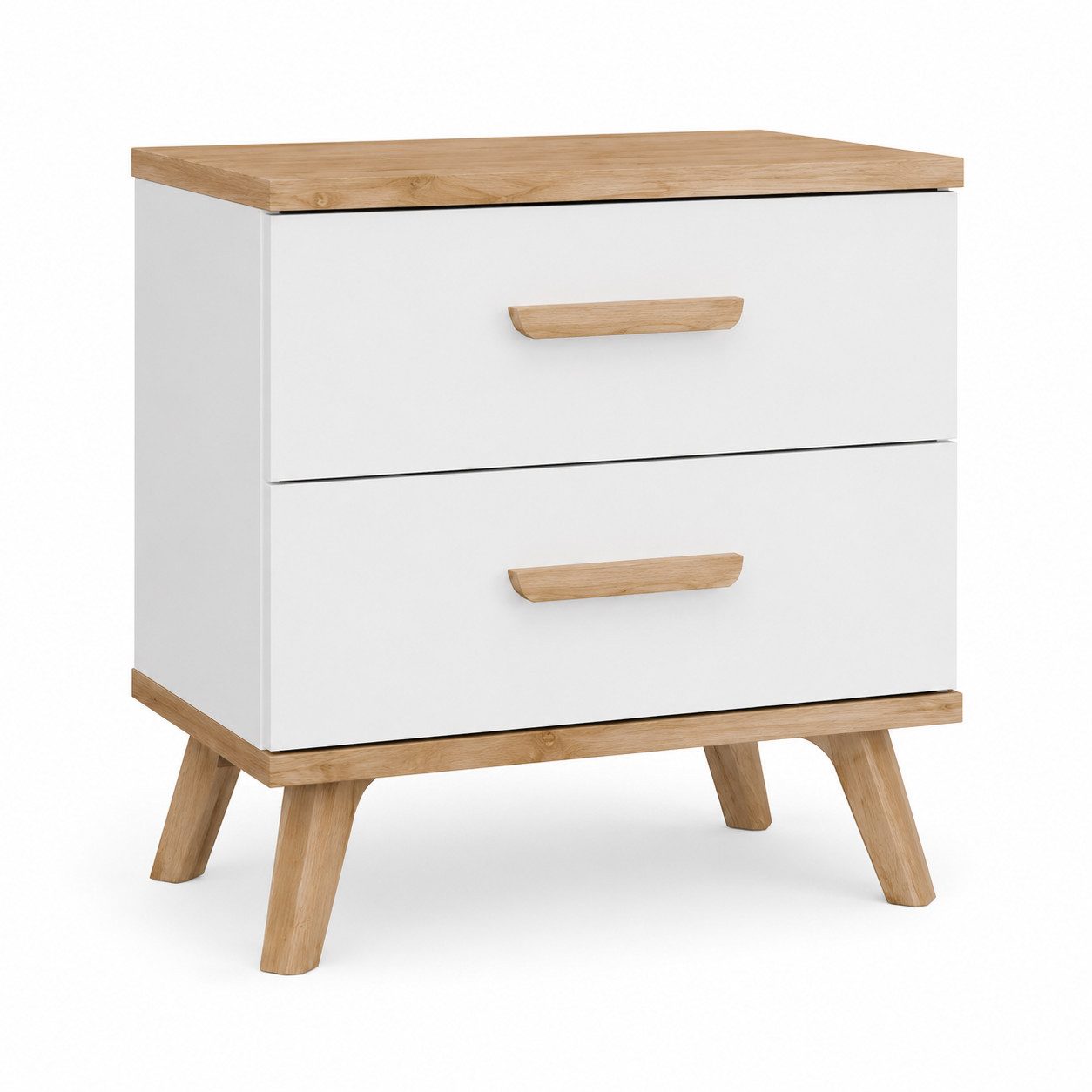 ibonto Nachtkommode Nachttisch weiß Eiche Artisan 2 Schubladen Holzbeine 45 cm (1 Nachttisch)