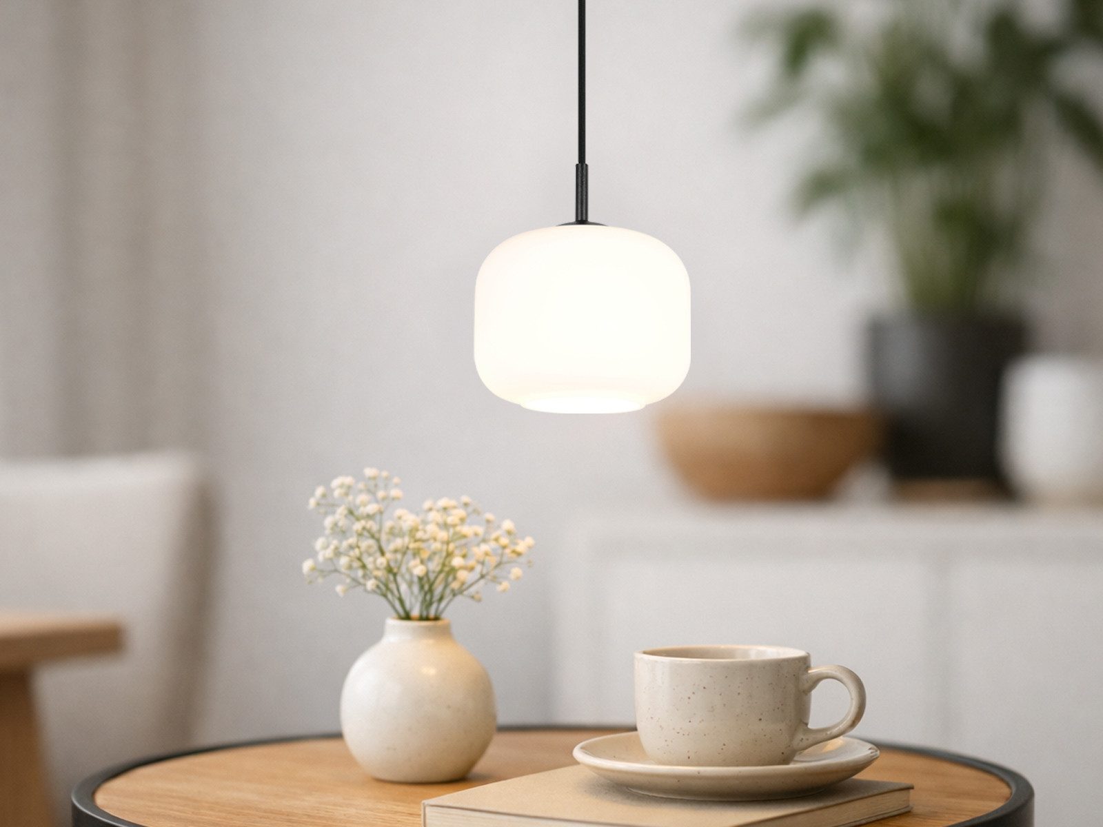 Reality Leuchten LED Pendelleuchte mit Glas Lampenschirm Weiß Ø 15cm, Dimmfunktion, LED wechselbar, Warmweiß, Nachttisch Lampe hängend, einflammig klein, inkl.  – Bild 5 von 5