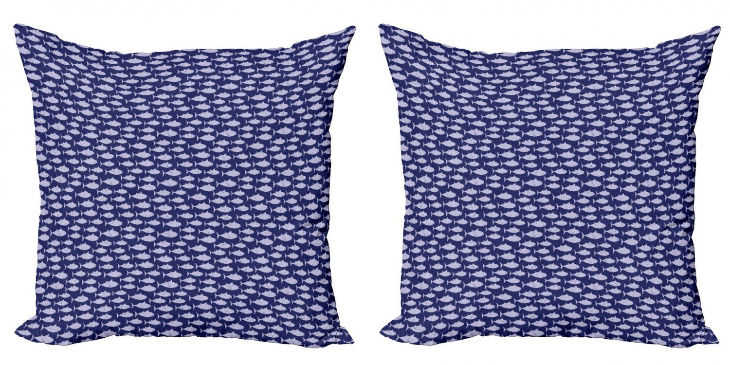 Kissenbezüge Modern Accent Doppelseitiger Digitaldruck, Abakuhaus (2 Stück), blau Wasser Monotone Fisch-Muster