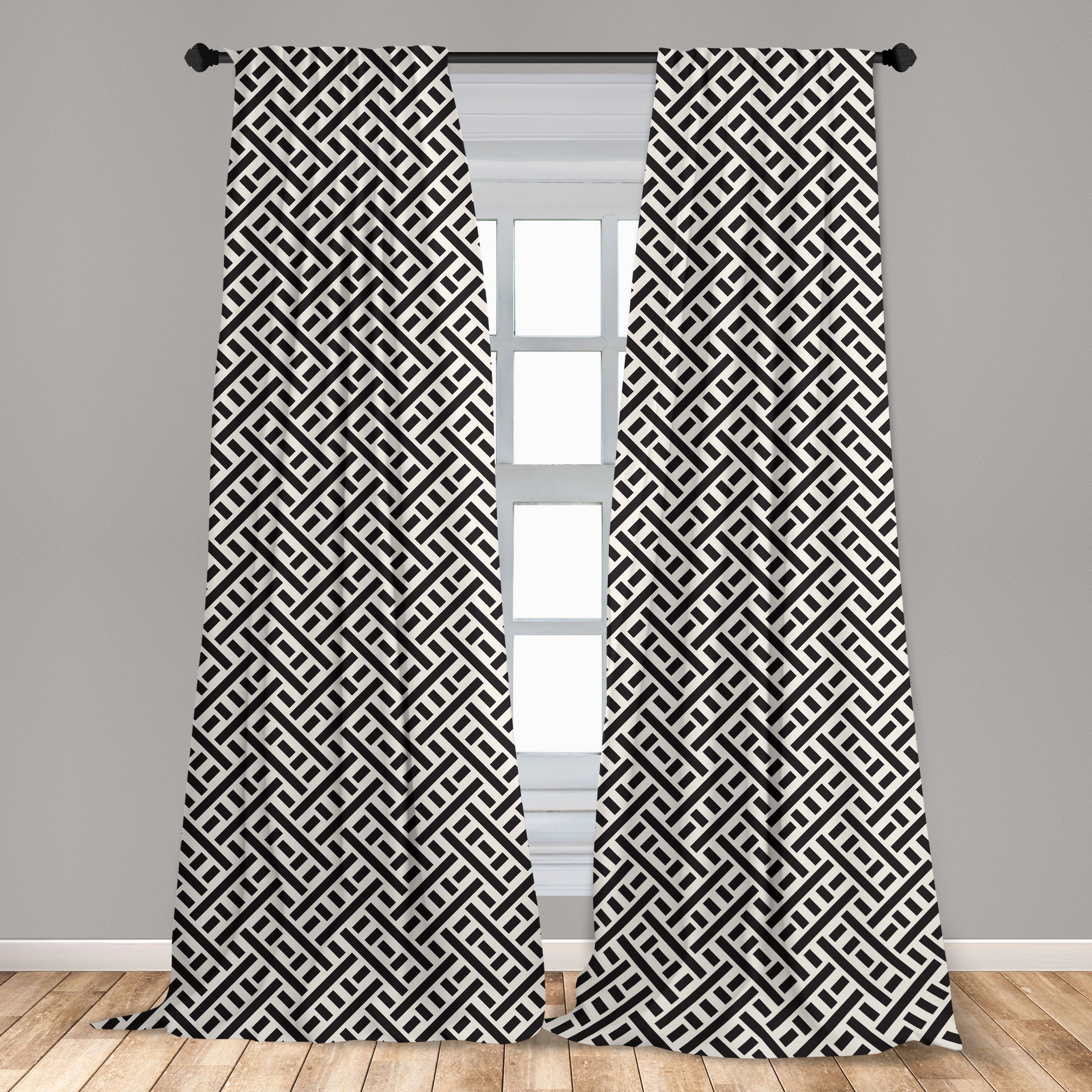 Gardine Vorhang für Wohnzimmer Dekor, Abakuhaus, Gitter Microfaser, Schlafzimmer Maze Stripes Interlacing