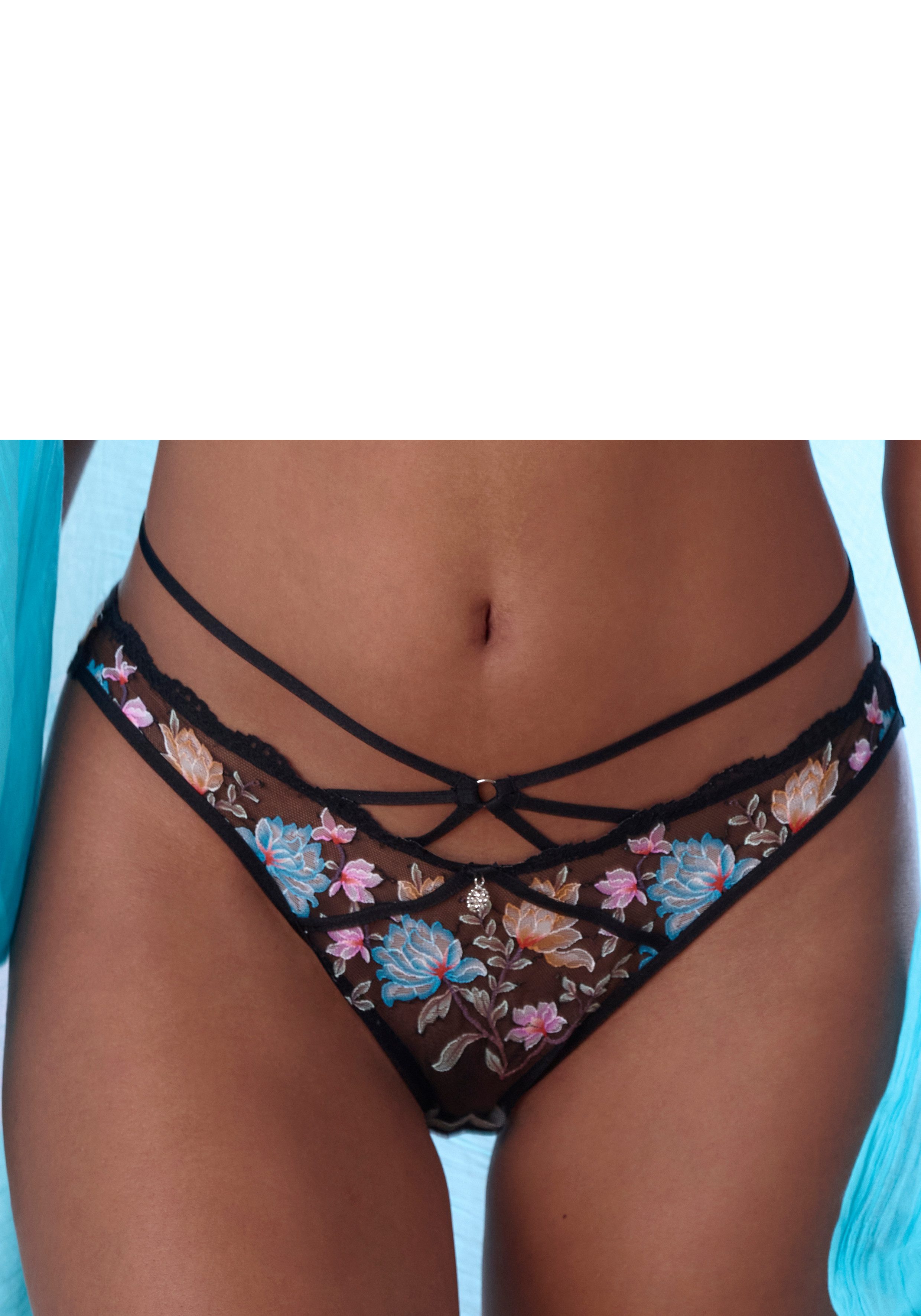 Vivance by Lascana String aus bunter, floraler Spitze mit Bänder-Optik