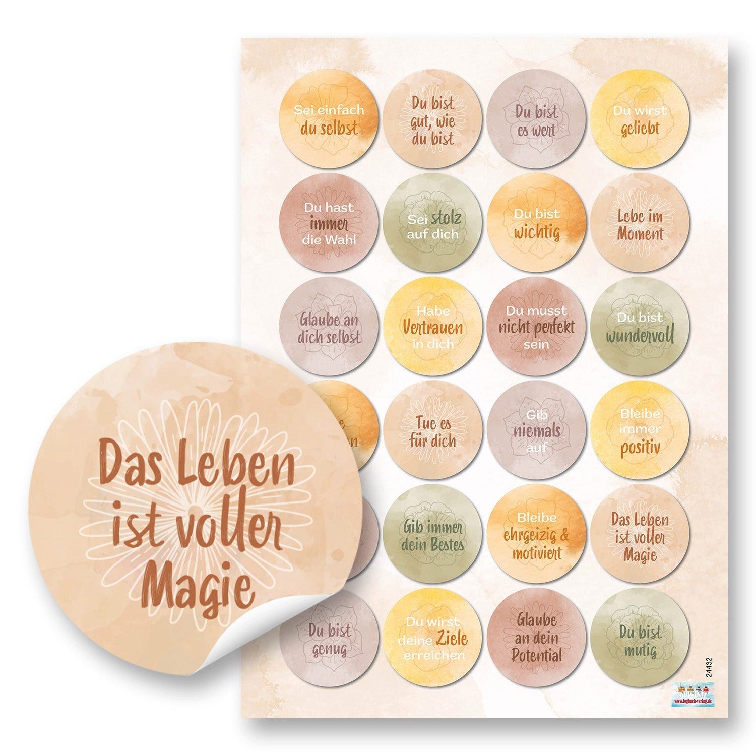 Logbuch-Verlag Dekofigur 24 Motivationssticker Sprüche - in Naturtönen positives Mindset Ø 4 cm