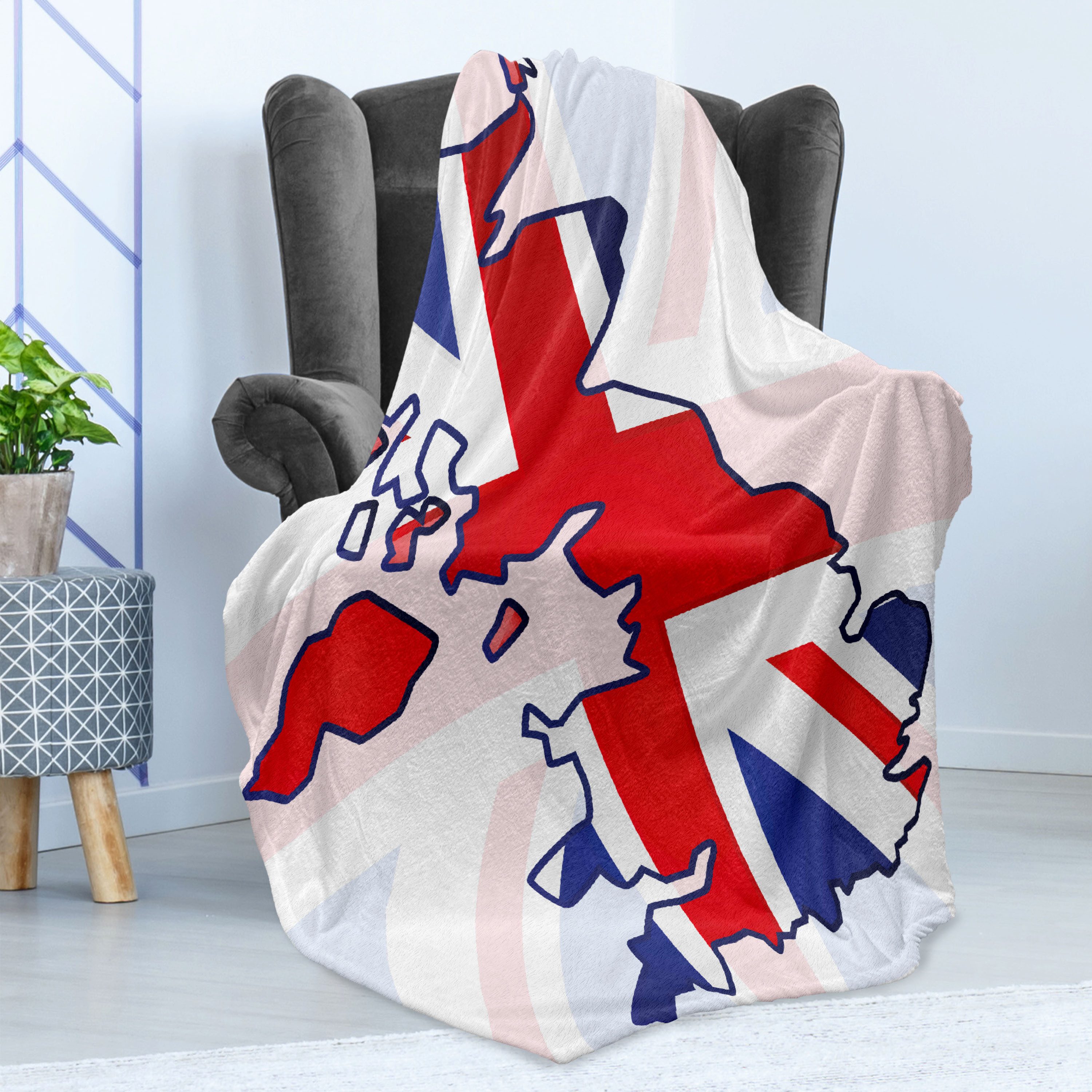 Wohndecke Gemütlicher Plüsch für den Innen- und Außenbereich, Abakuhaus, Union Jack Land-Karten-Flagge
