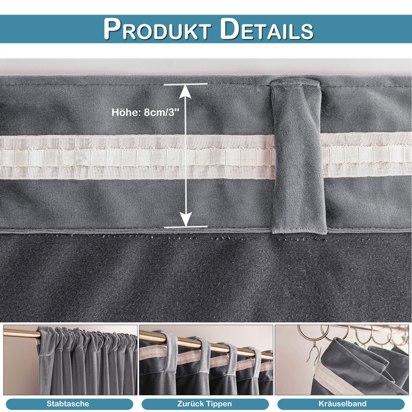 Sunicol Vorhang 2er Set Samtvorhänge Kräuselband Verdunkelungsvorhang, Blickdicht Velvet Gardinen für Schlafzimmer Wohnzimmer – Bild 3 von 5