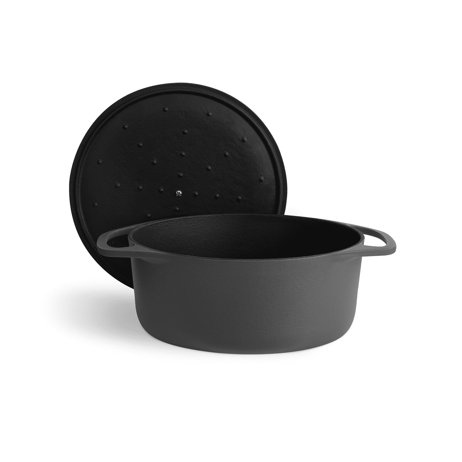 Springlane Bräter Cocotte Grau mit Deckel, Gusseisen, 6 L, Ø 28cm, Rund, Gusseisen, Ideale Feuchtigkeitsverteilung durch Tropfenstruktur